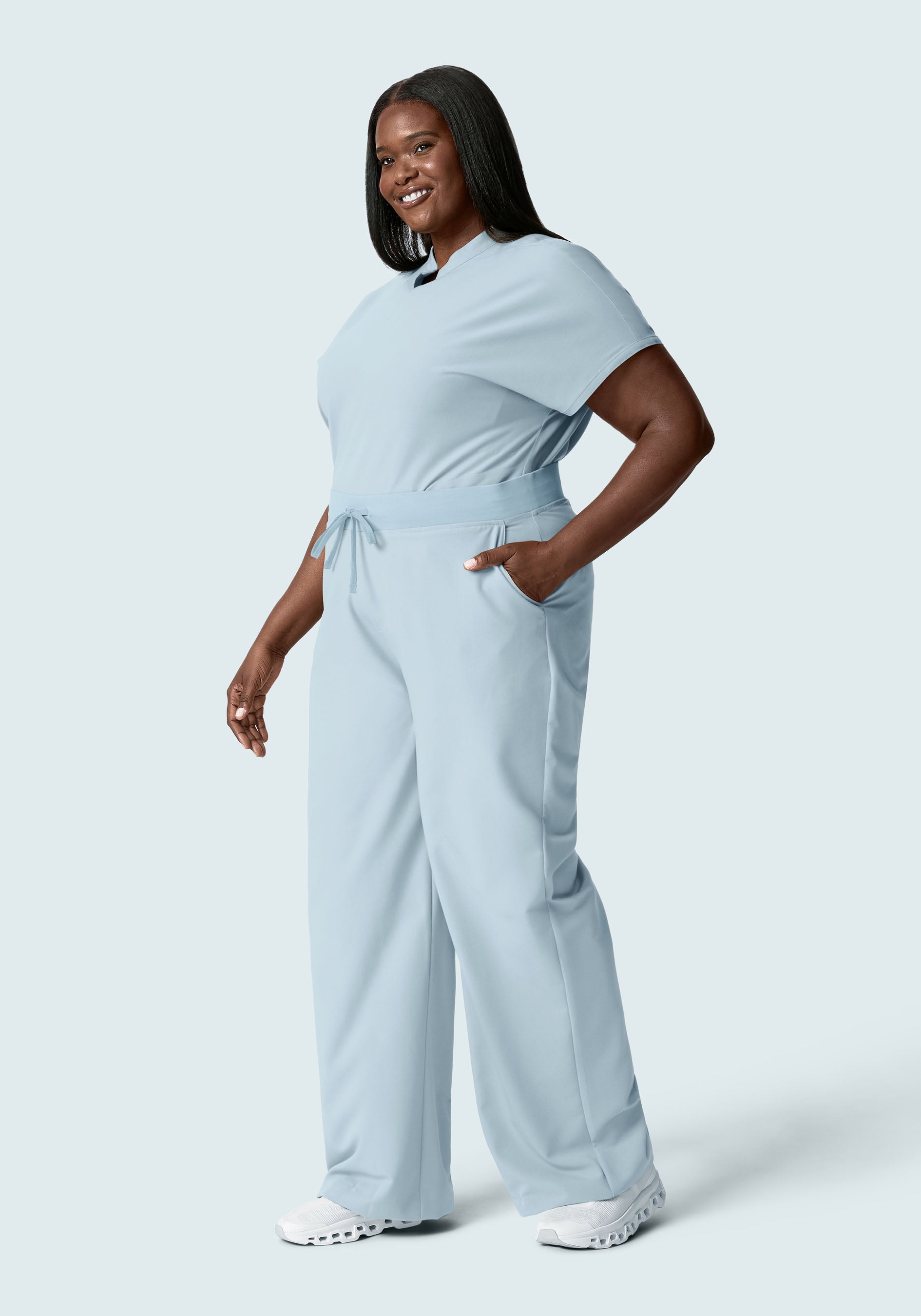 Women's High Waisted Wide Leg Scrub Pants - Powder Blue | Mandala