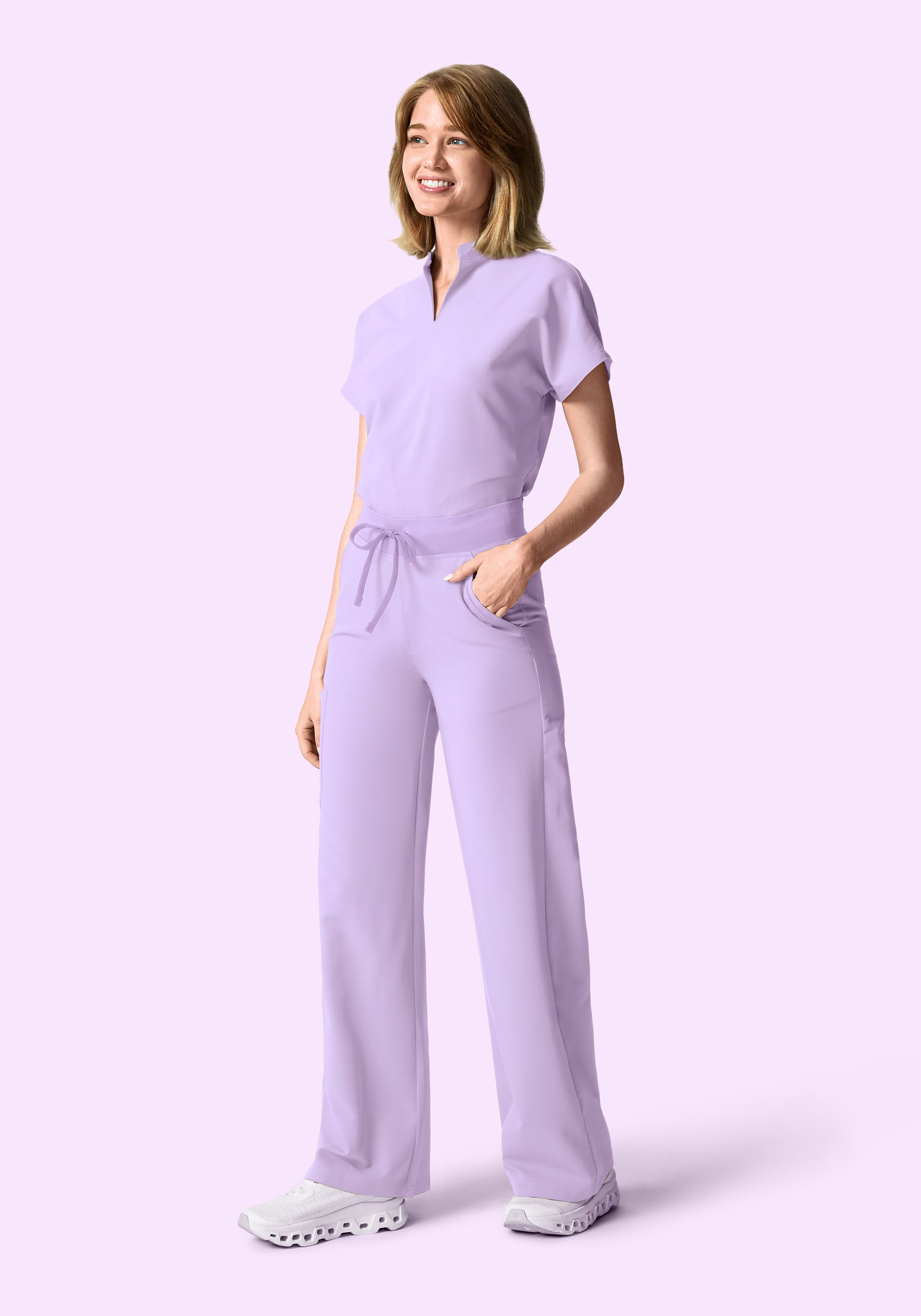 Women's High Waisted Wide Leg Scrub Pants - Cool Lavender