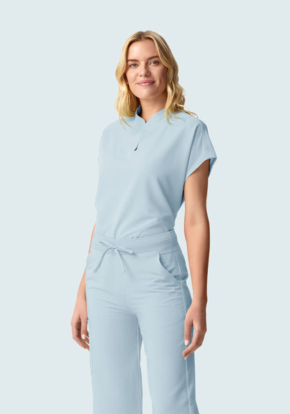 Women's Oversized Mandarin Dolman Scrub Top - Powder Blue