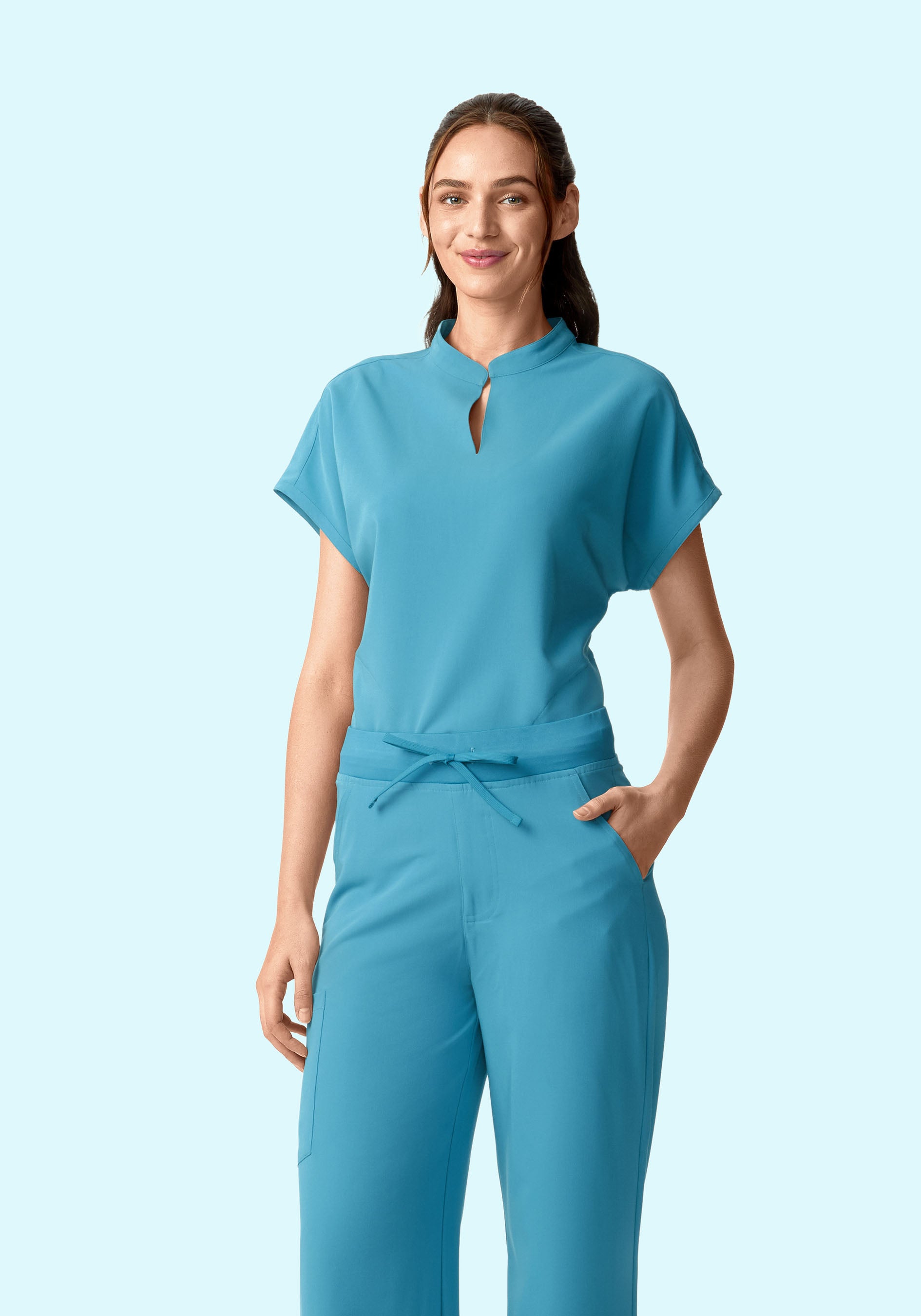 佐藤健 ABYTS BOA MELANGE ARM WAREMRS [BLUE] Women's Oversized Mandarin Dolman Scrub Top - Wave | Mandala Scrubs
