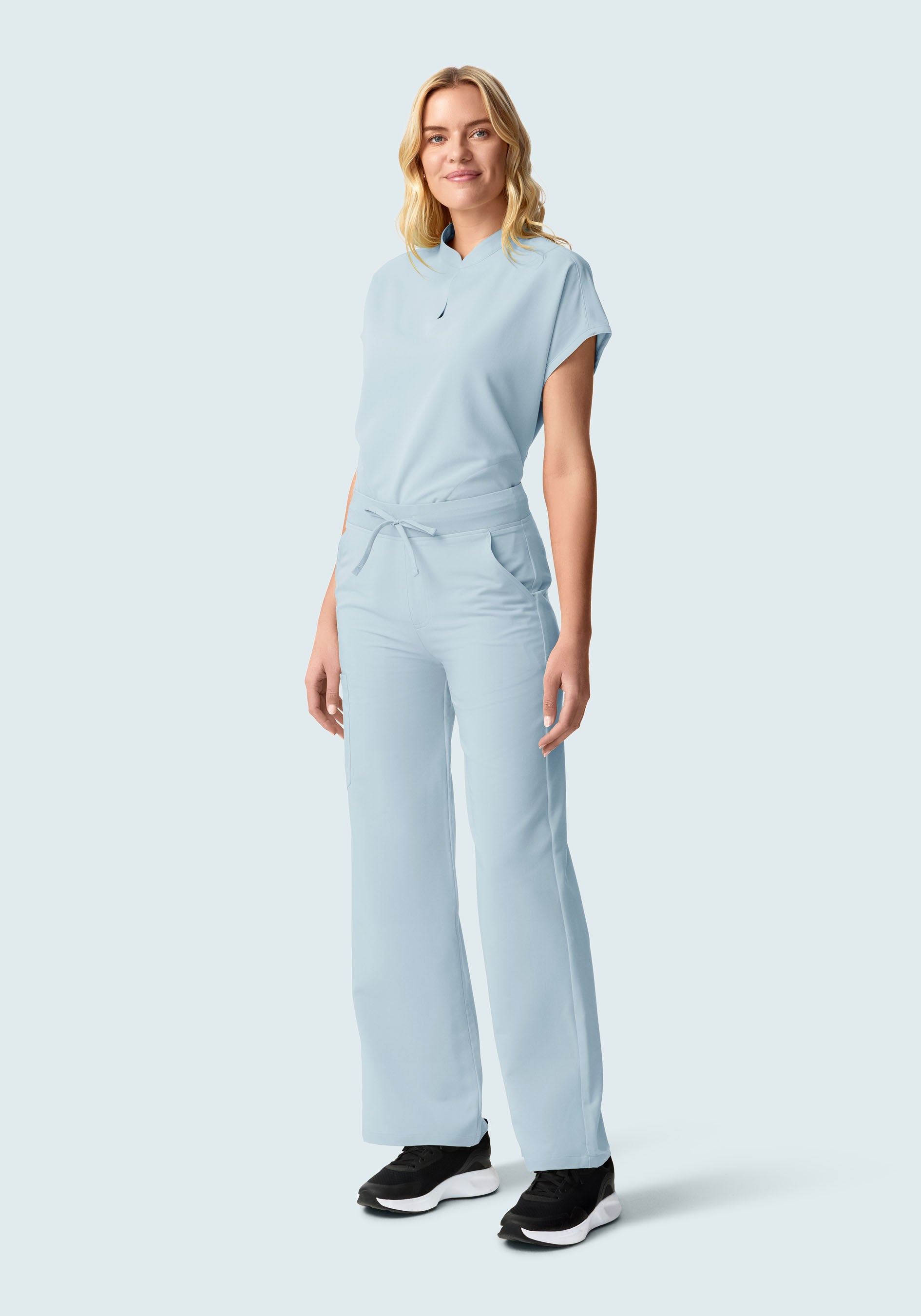 Women's High Waisted Wide Leg Scrub Pants - Powder Blue | Mandala