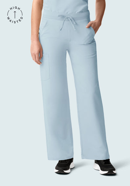 Women's High Waisted Wide Leg Scrub Pants - Powder Blue | Mandala