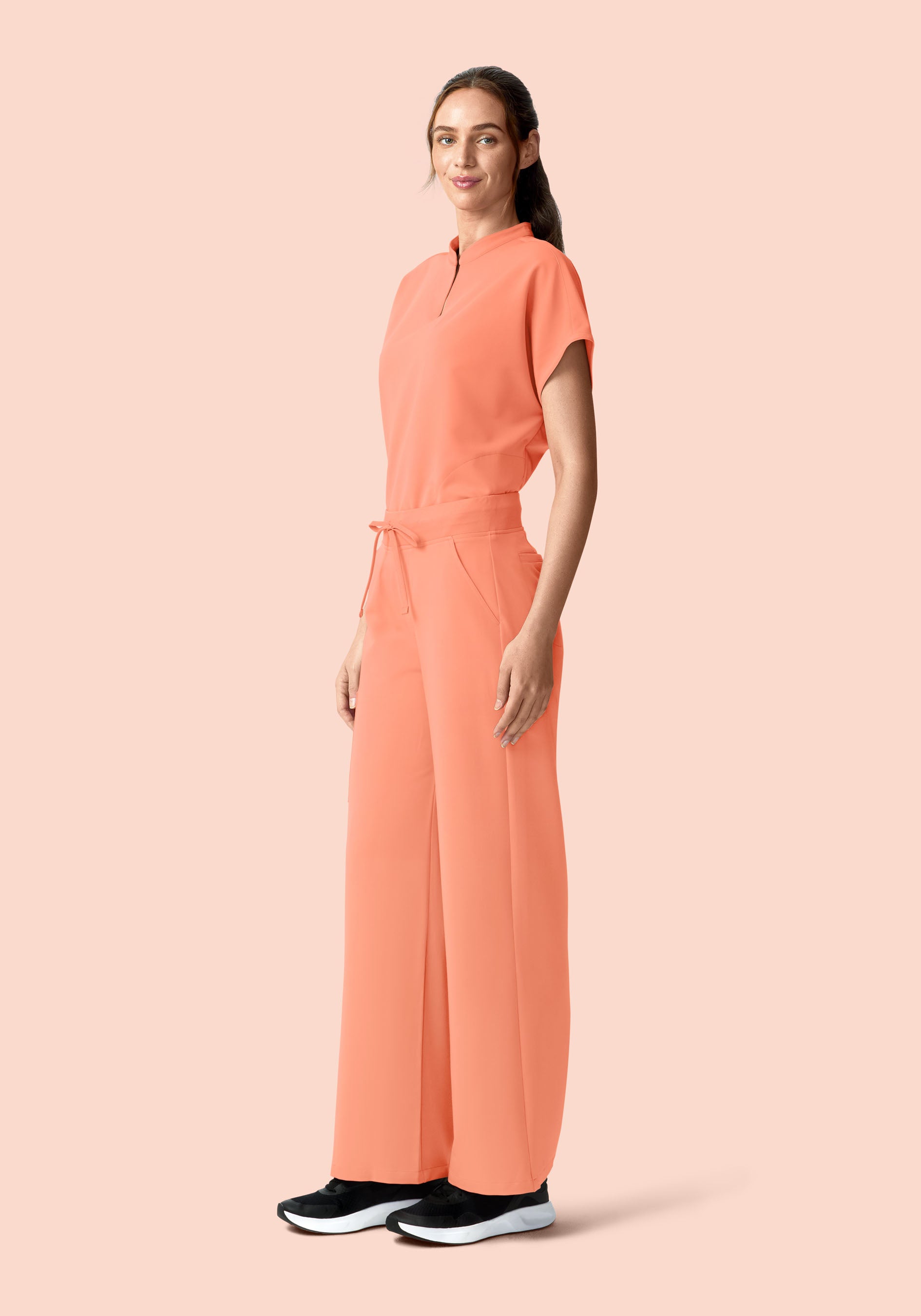Women's High Waisted Wide Leg Scrub Pants - Peach | Mandala Scrubs