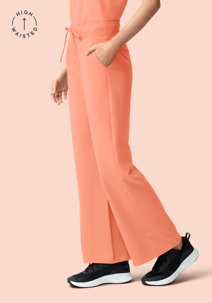 PEACH Women's High Waisted Wide Leg Scrub Pants - Peach | Mandala Scrubs