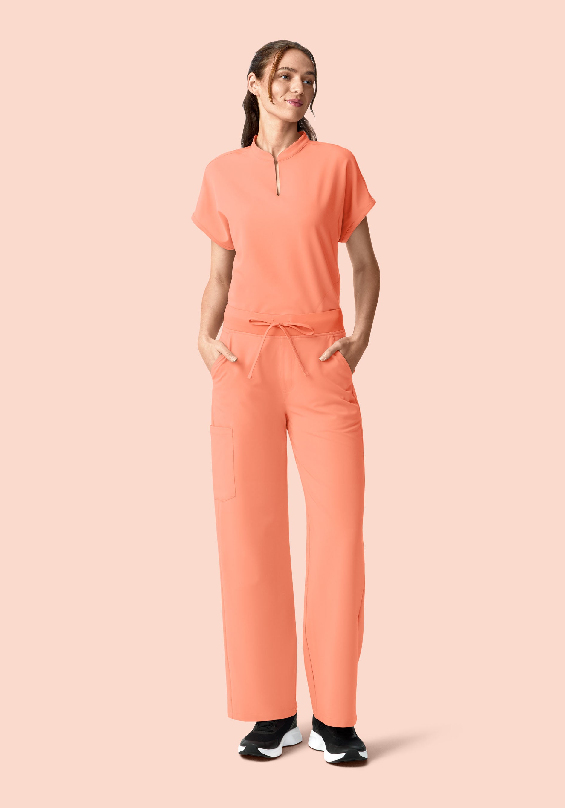 Women's High Waisted Wide Leg Scrub Pants - Peach | Mandala Scrubs
