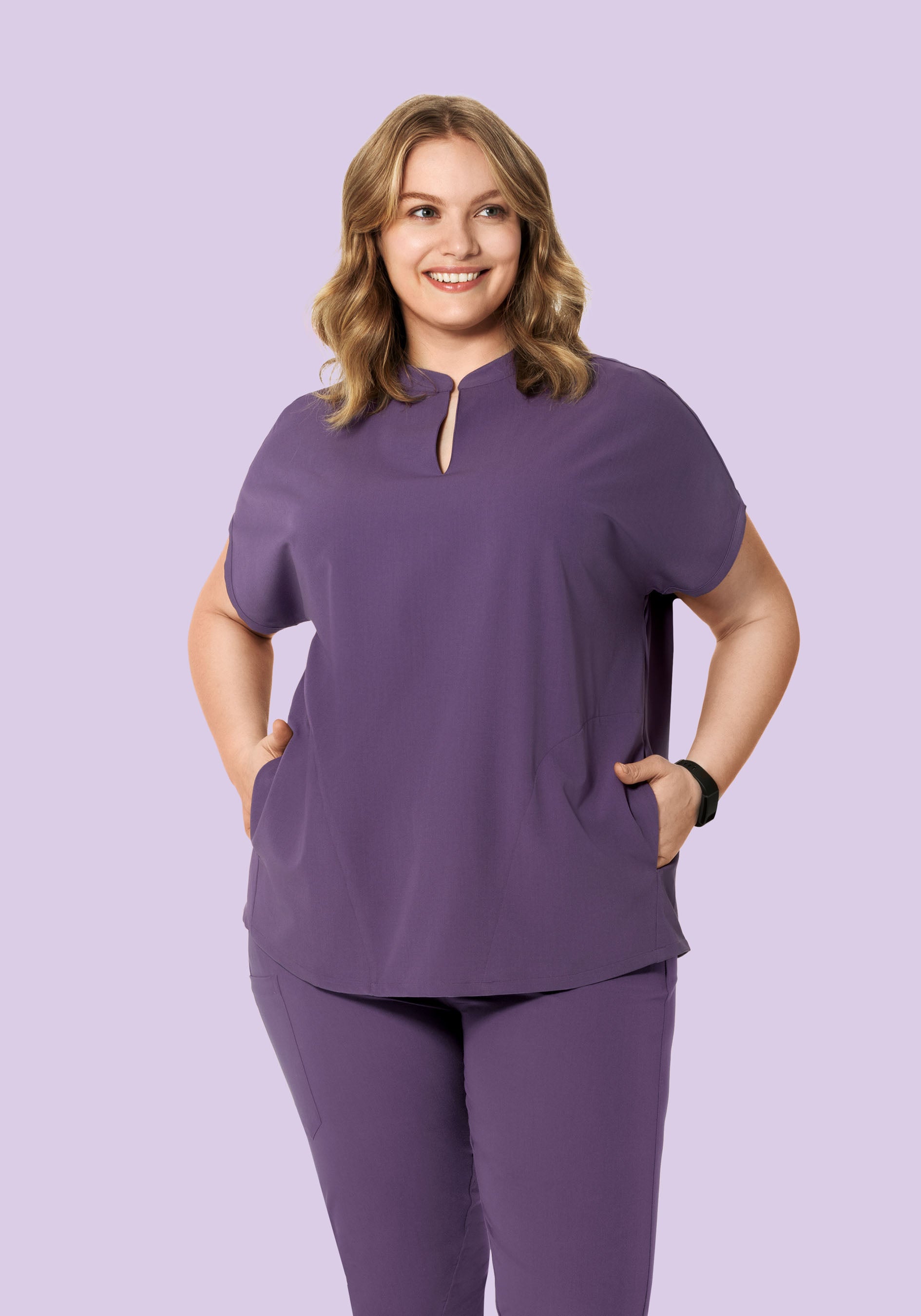 Women's Oversized Mandarin Dolman Scrub Top - Dewberry | Mandala
