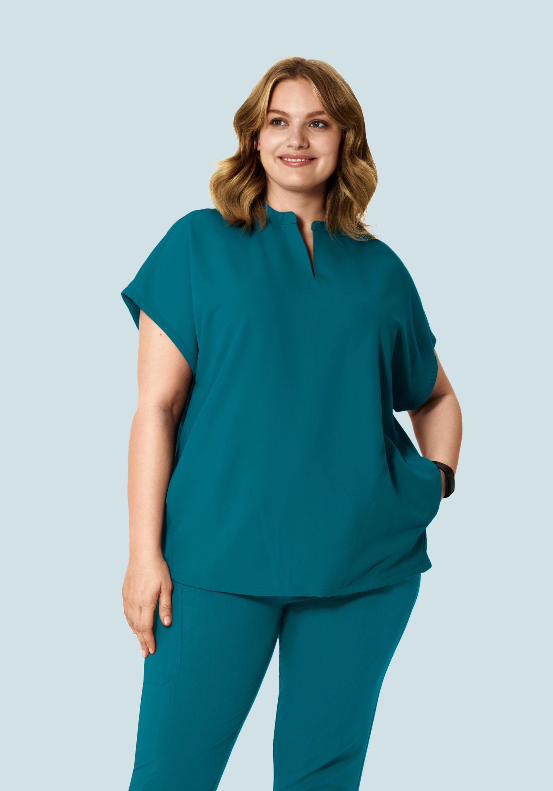 Women's Oversized Mandarin Dolman Scrub Top - Peacock | Mandala Scrubs