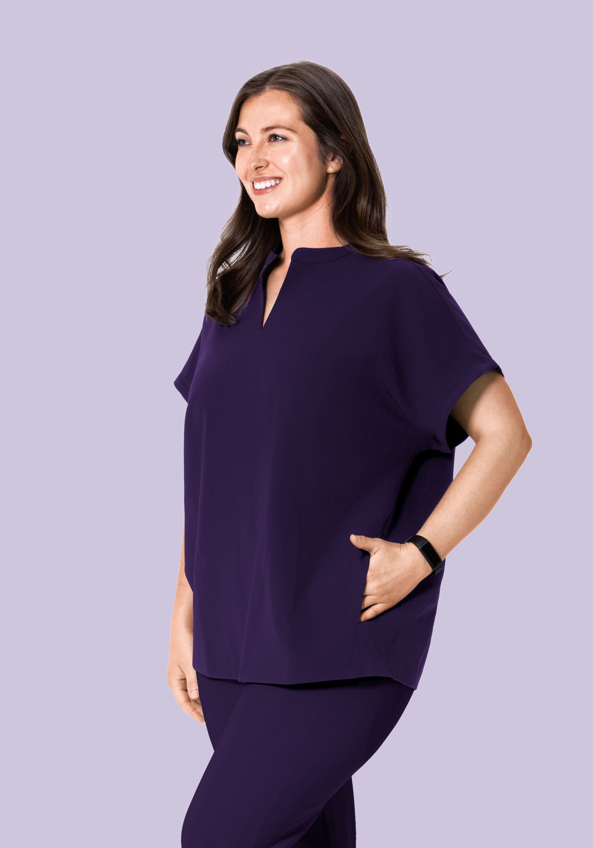 Women's Oversized Mandarin Dolman Scrub Top - Eggplant | Mandala