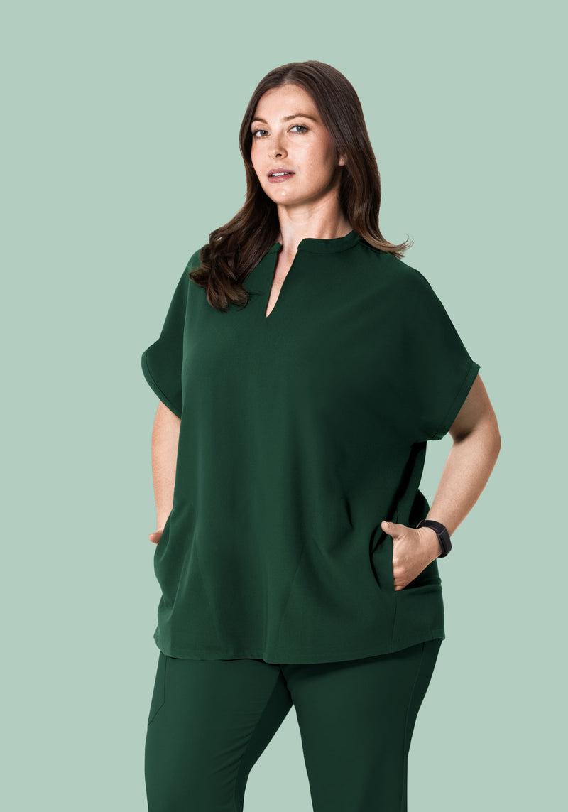 Mandarin Dolman Top Midnight Green