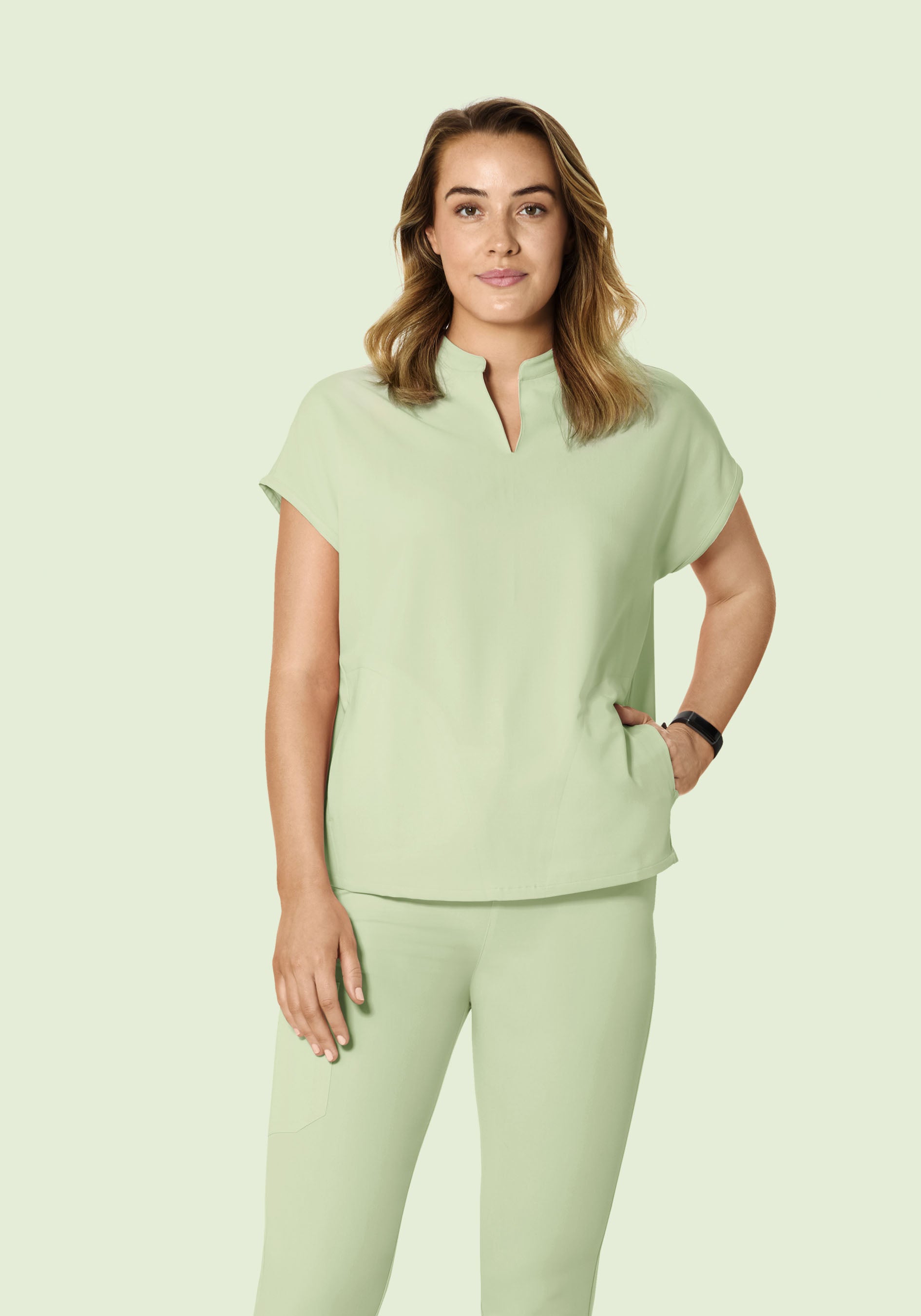 Women's Oversized Mandarin Dolman Scrub Top - Matcha | Mandala Scrubs