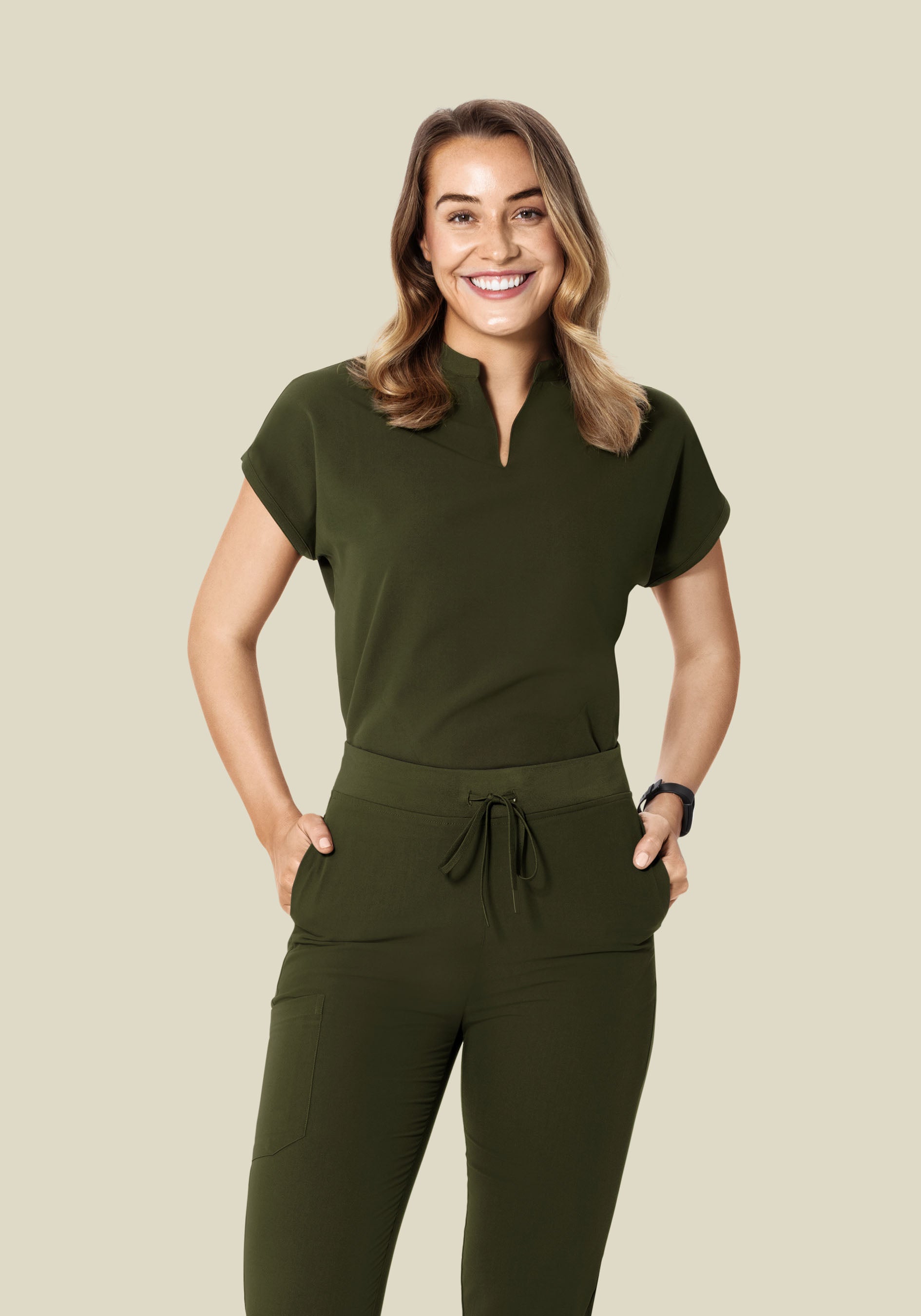 Women's Oversized Mandarin Dolman Scrub Top - Olive | Mandala Scrubs