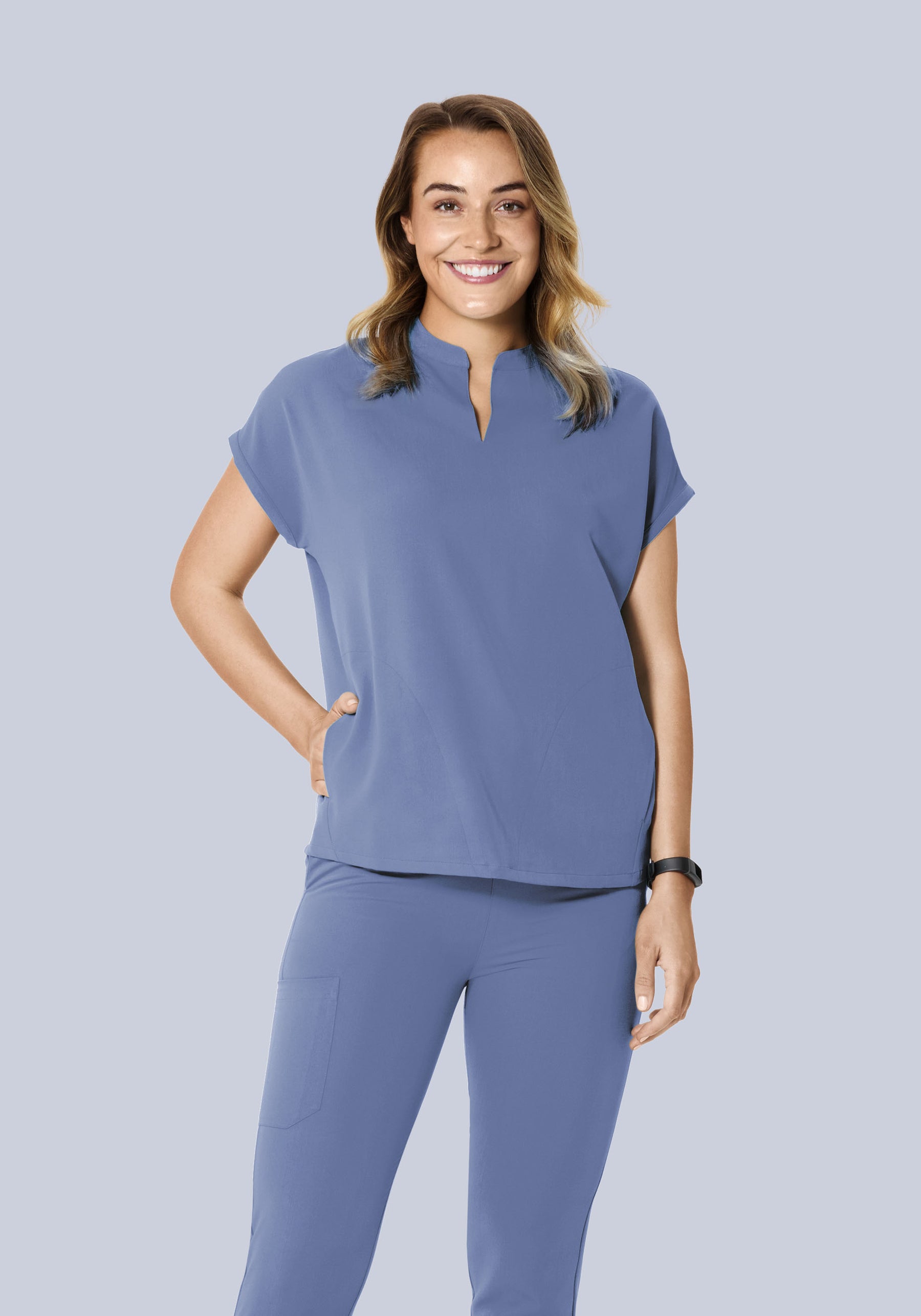 Women's Relaxed Fit Half-Zip Loungewear Set - Long Sleeve Top & Wide Leg Pants - Periwinkle Blue Tracksuit