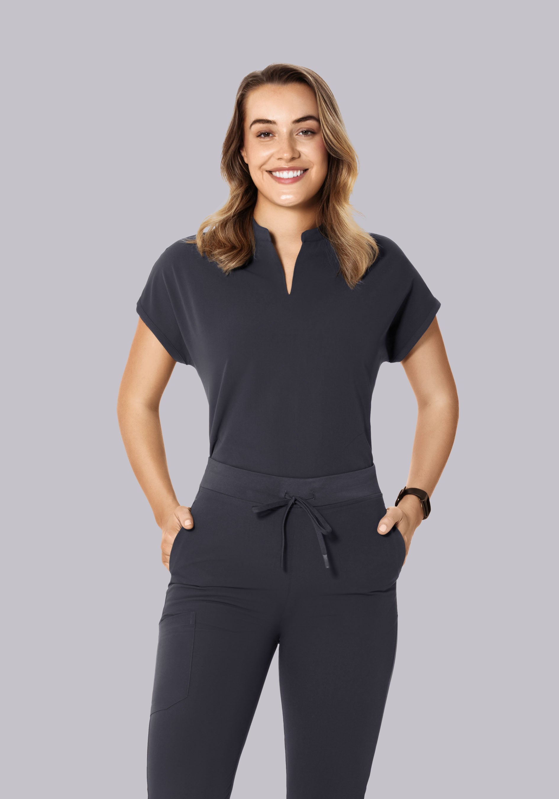 Women's Oversized Mandarin Dolman Scrub Top - Pewter | Mandala Scrubs