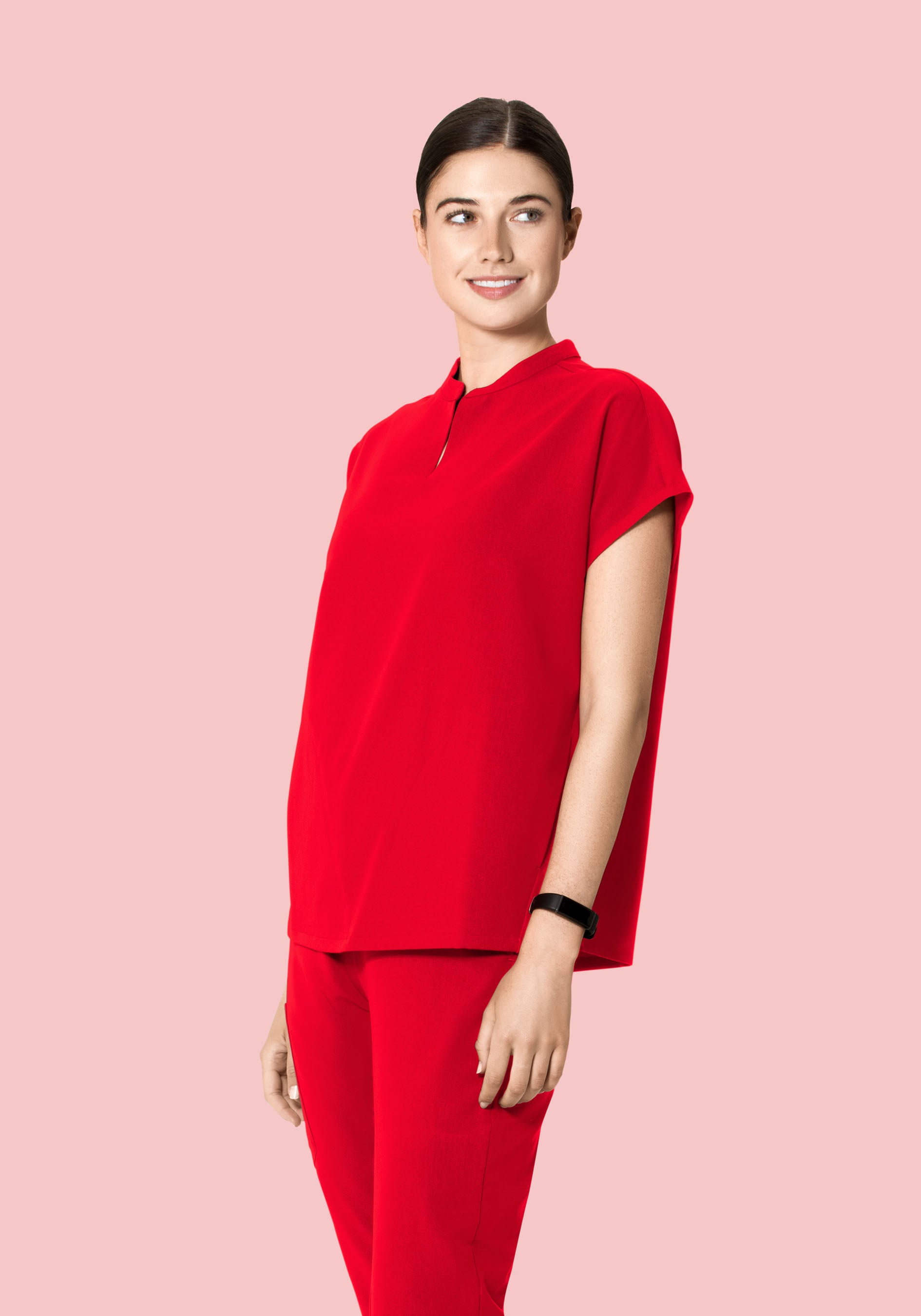 Women's Oversized Mandarin Dolman Scrub Top - Candy Red | Mandala