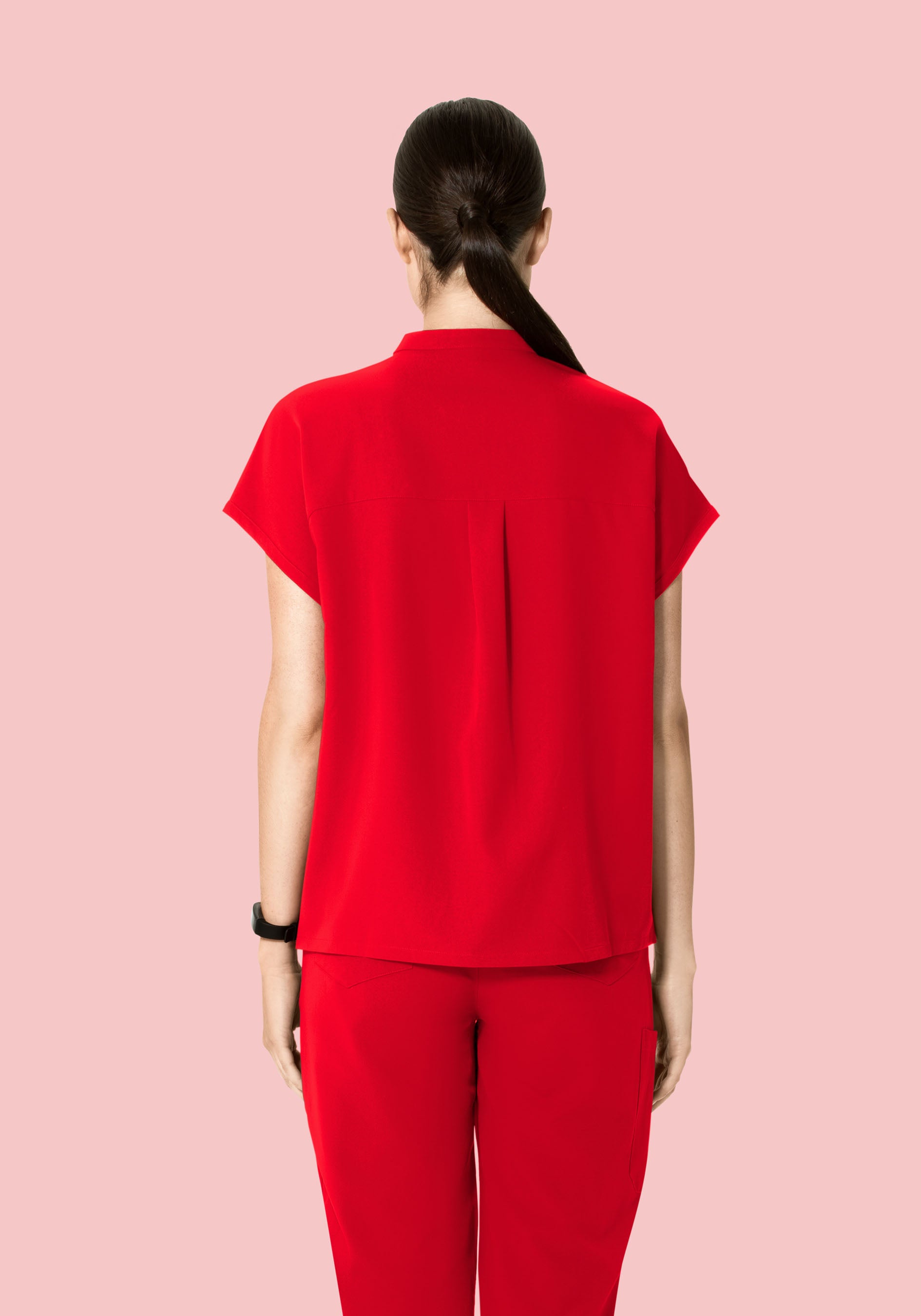 Women's Oversized Mandarin Dolman Scrub Top - Candy Red | Mandala
