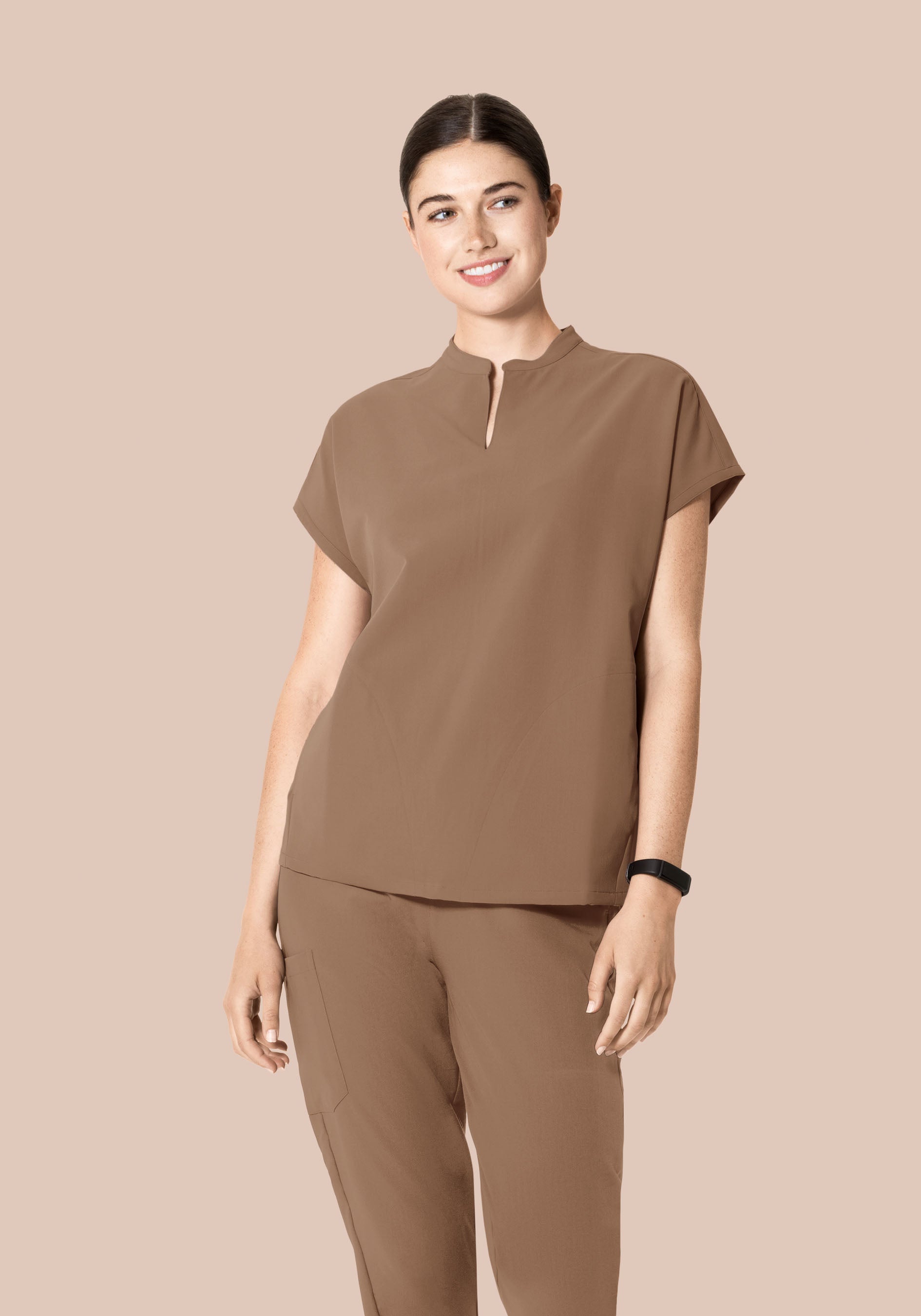 Women's Oversized Mandarin Dolman Scrub Top - Mocha | Mandala Scrubs