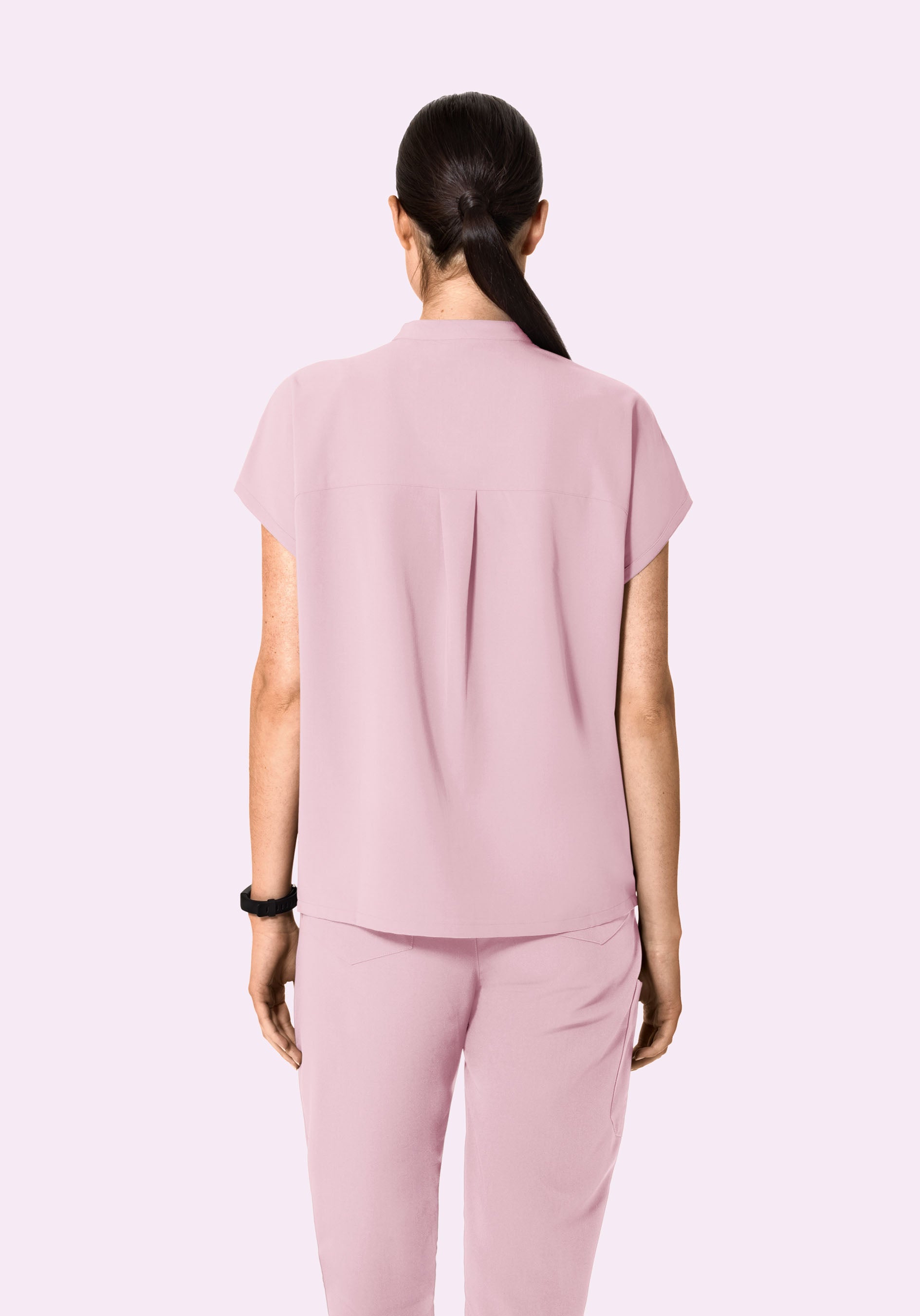 Women's Oversized Mandarin Dolman Top - Pink Pearl | Mandala Scrubs