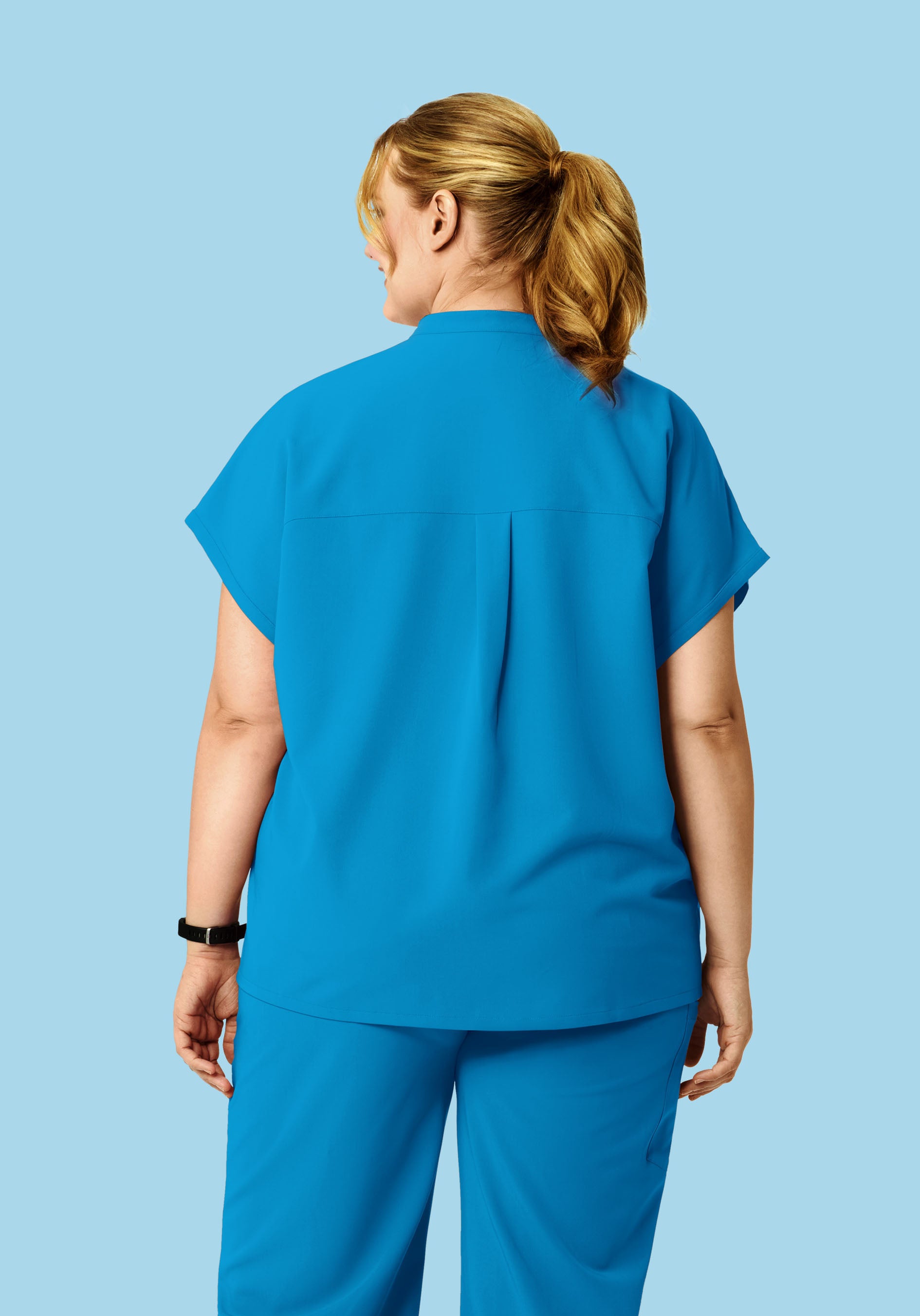 Women's Oversized Mandarin Dolman Scrub Top - Electric Blue
