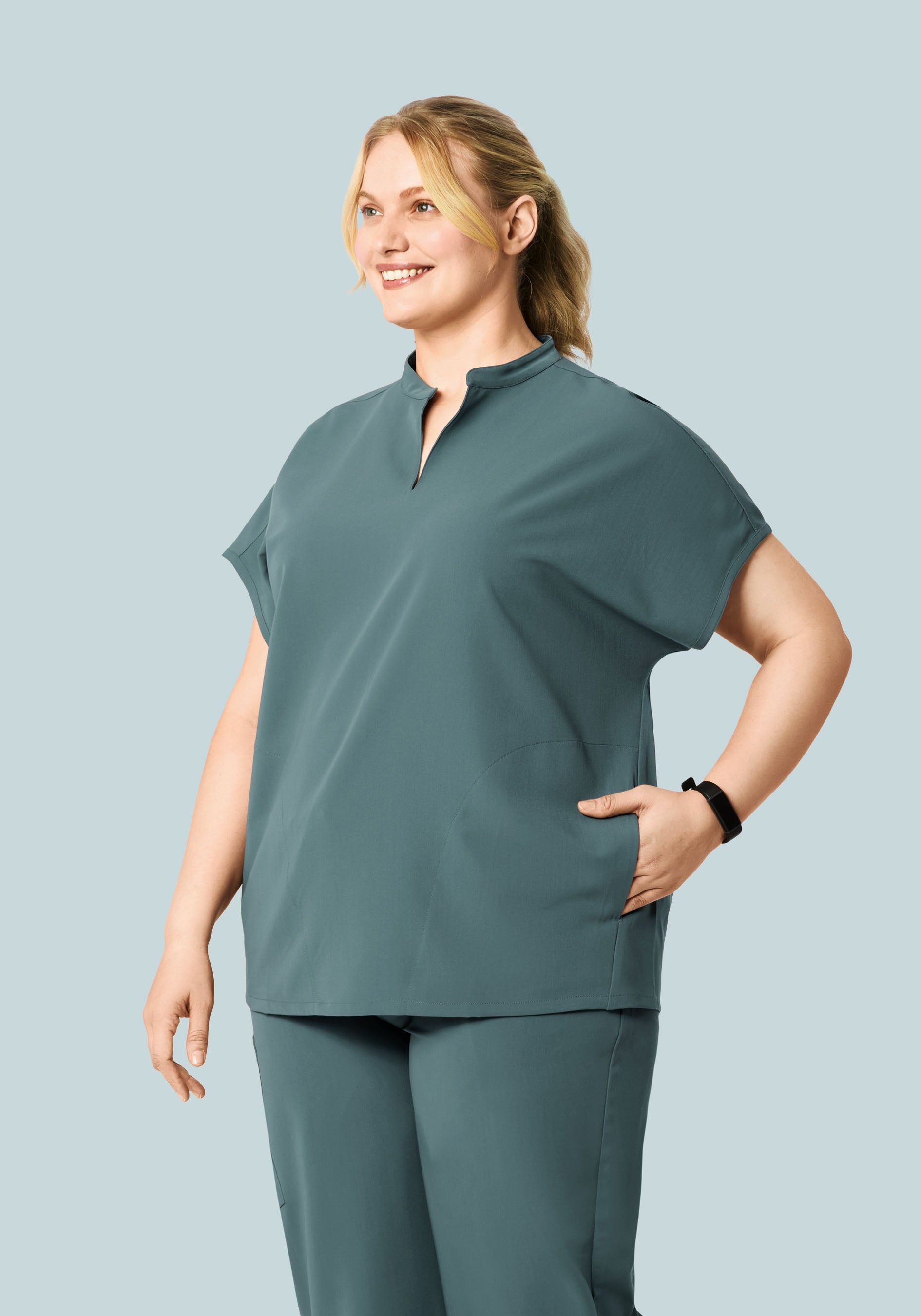 Women's Oversized Mandarin Dolman Scrub Top - Stormy Sky | Mandala