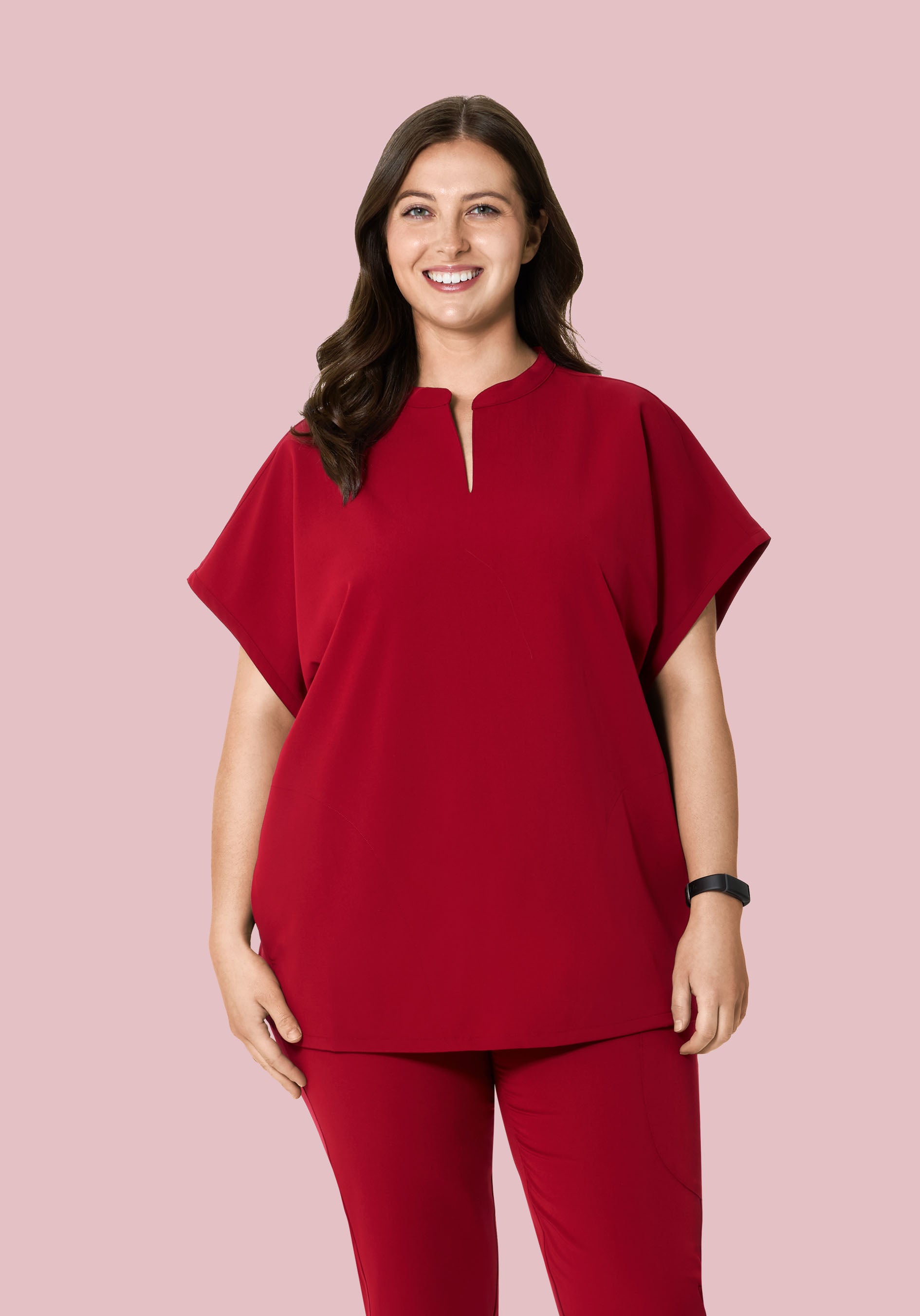 Women's Oversized Mandarin Dolman Scrub Top - Cardinal | Mandala