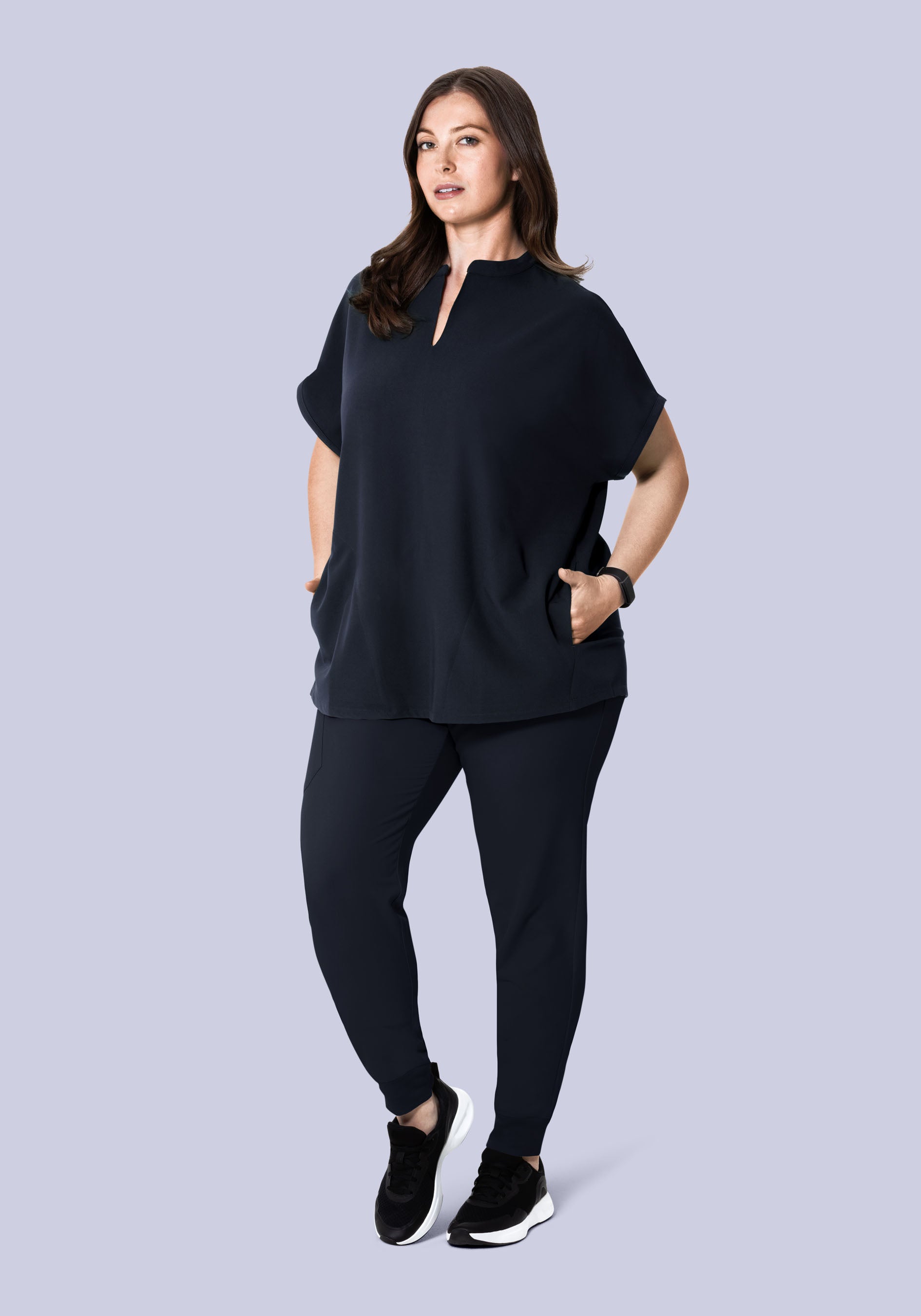Women's Oversized Mandarin Dolman Scrub Top - Midnight Navy