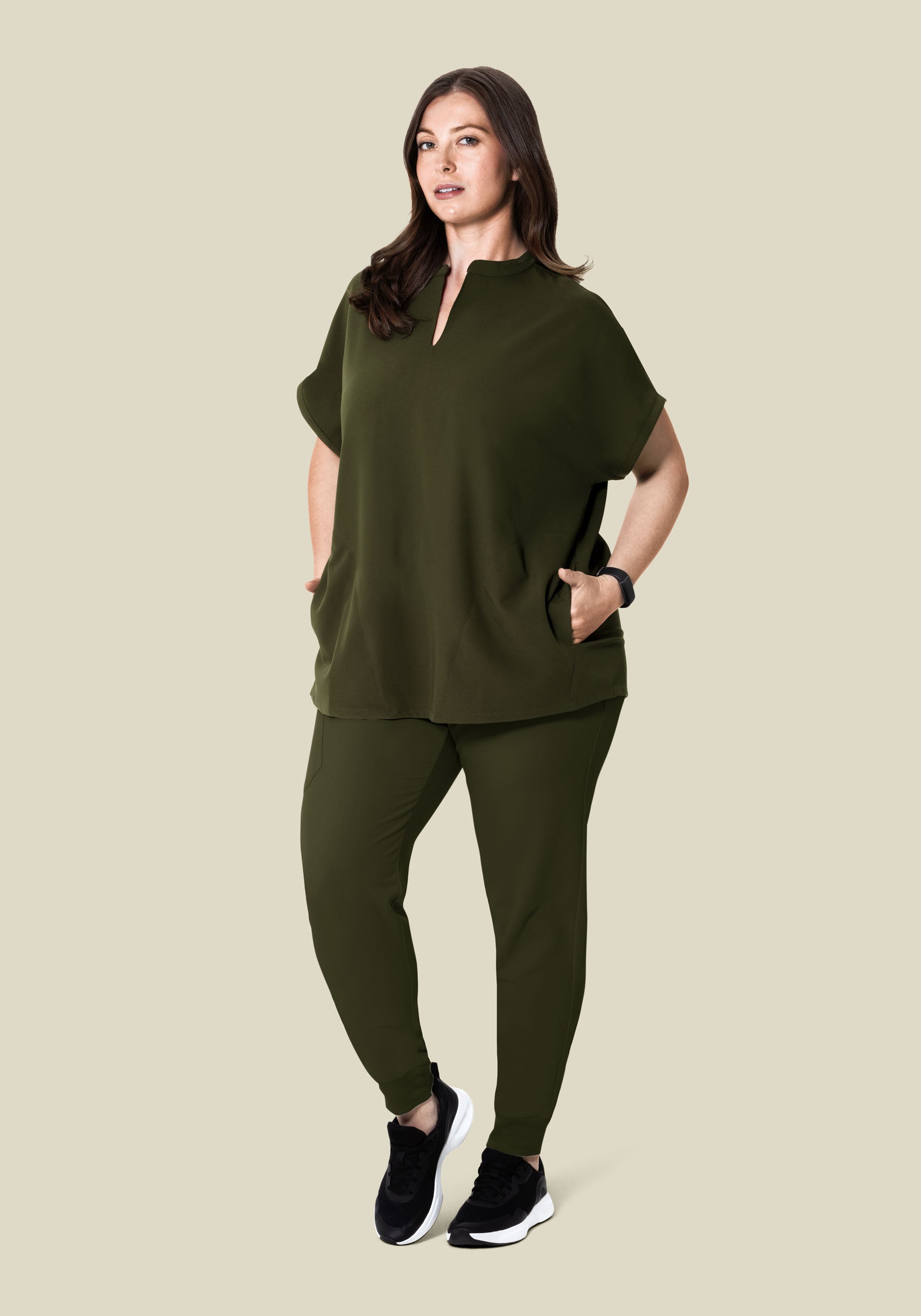 Women's Oversized Mandarin Dolman Scrub Top - Olive | Mandala Scrubs