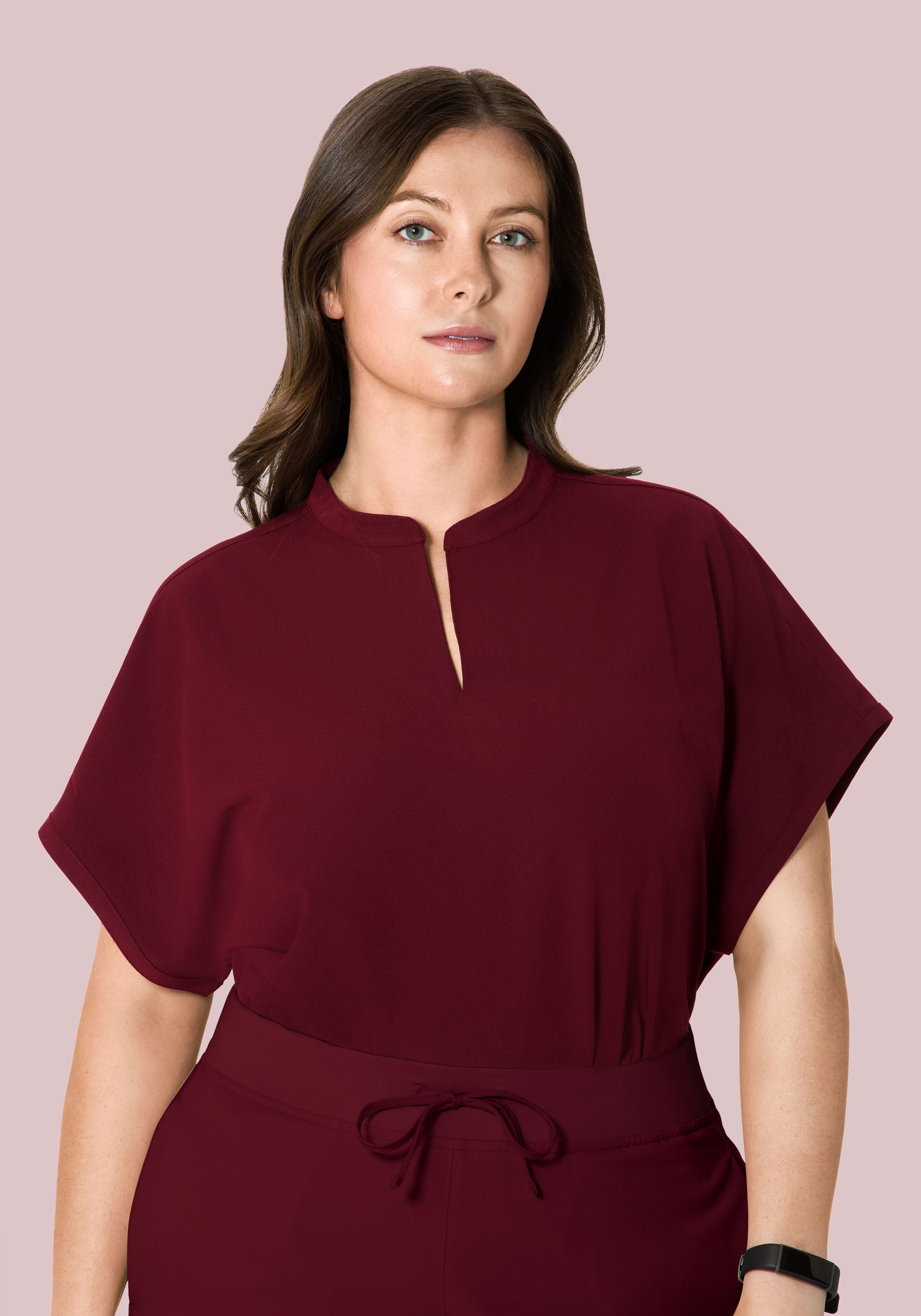 Women's Scrubs - Classic Mandarin Collar Color Wine