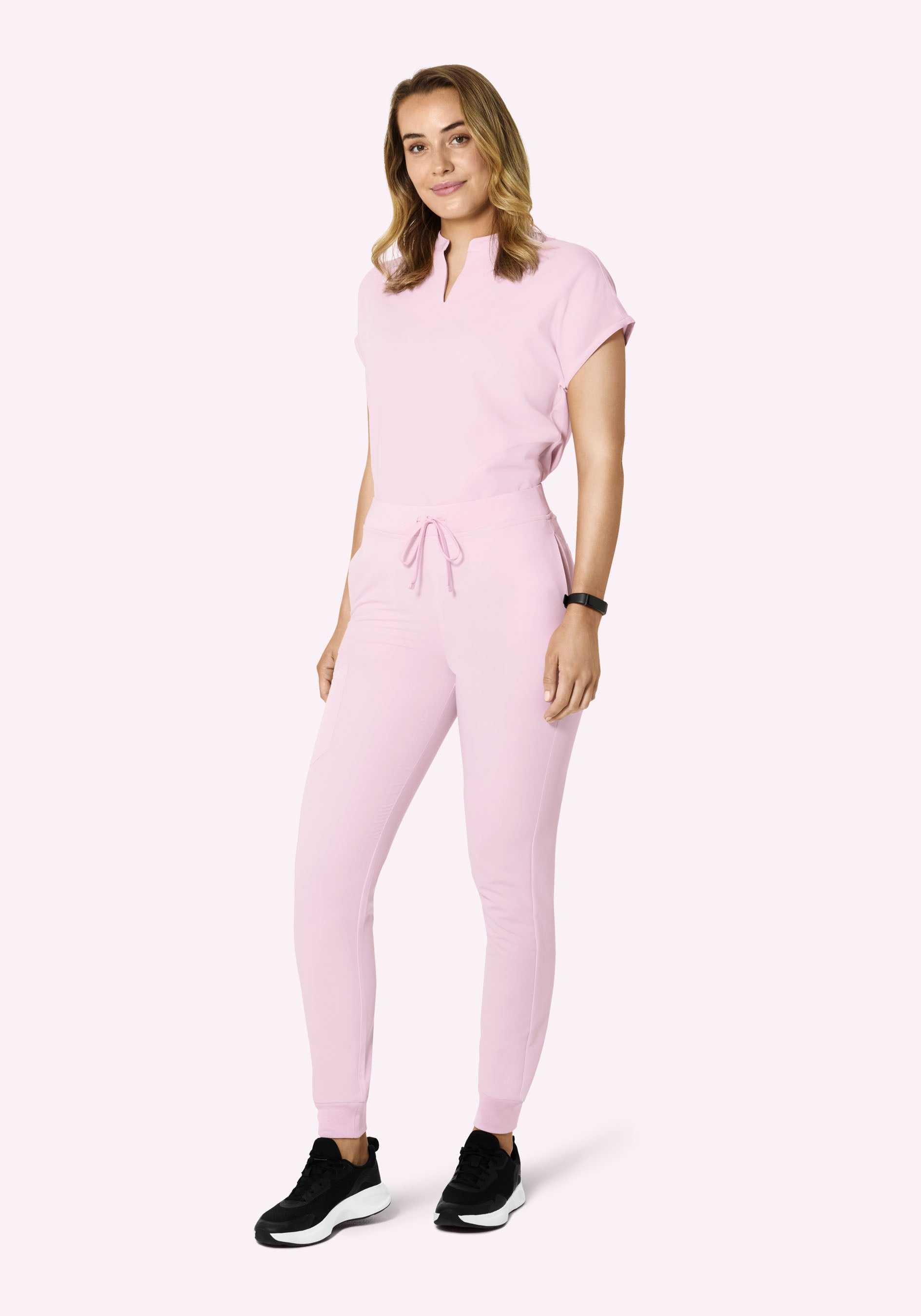 Women's Oversized Mandarin Dolman Scrub Top - Misty Rose | Mandala