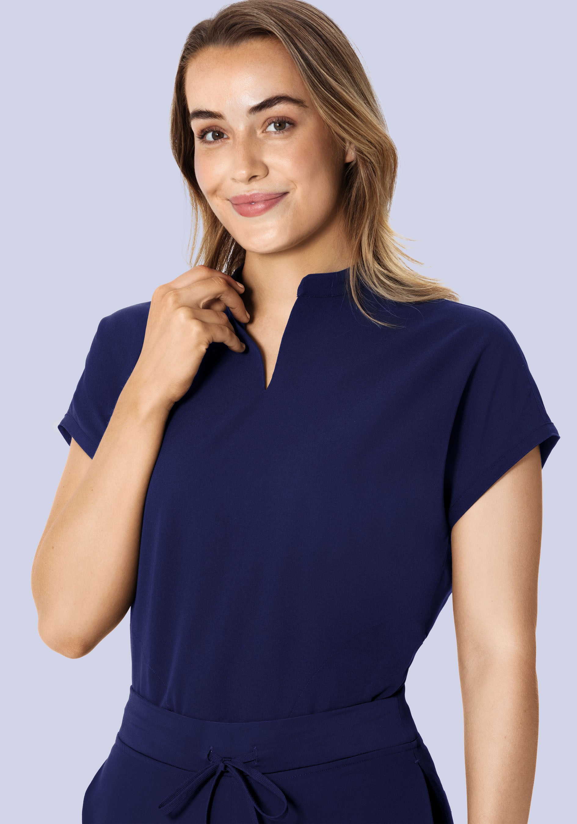 Women's Oversized Mandarin Dolman Scrub Top - Navy | Mandala Scrubs