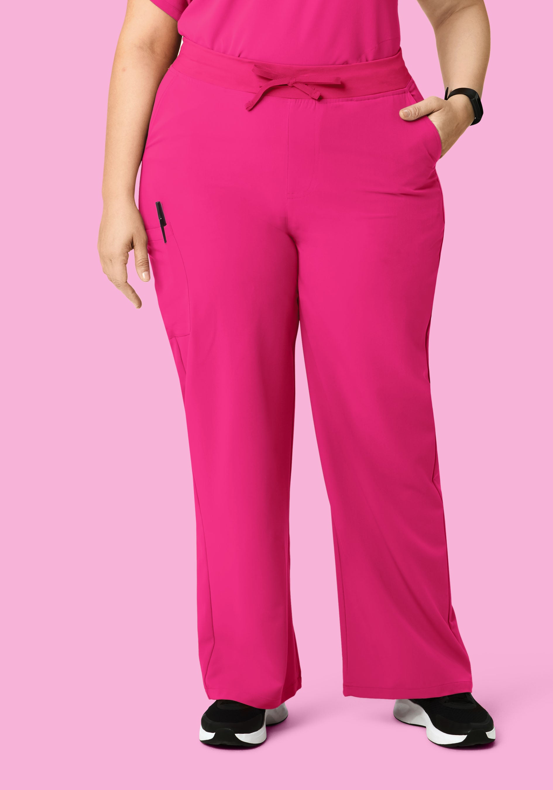 Women's High Waisted Wide Leg Scrub Pants - Shocking Pink