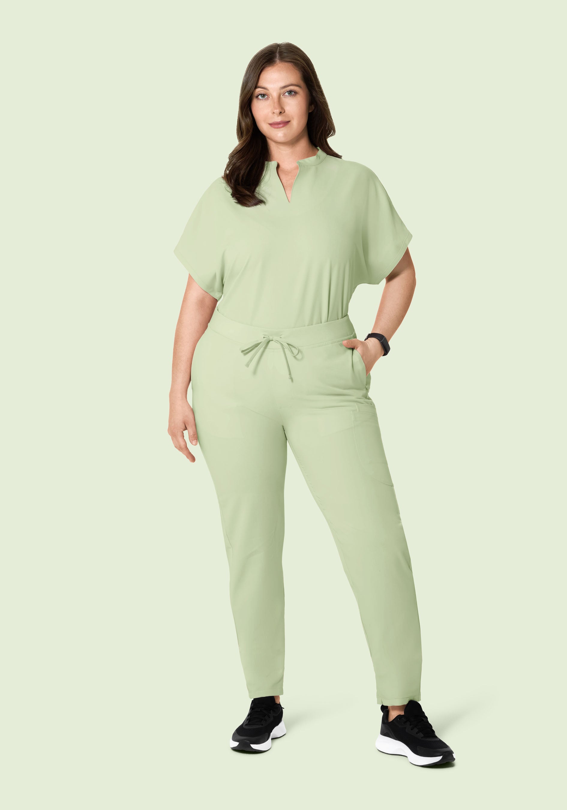 Women's Oversized Mandarin Dolman Scrub Top - Matcha | Mandala Scrubs