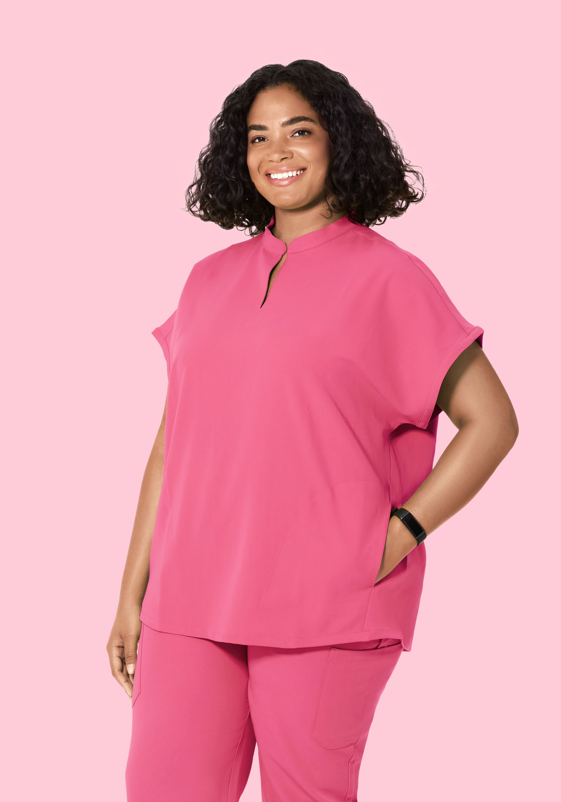 Women's Oversized Mandarin Dolman Top - Bubblegum | Mandala Scrubs