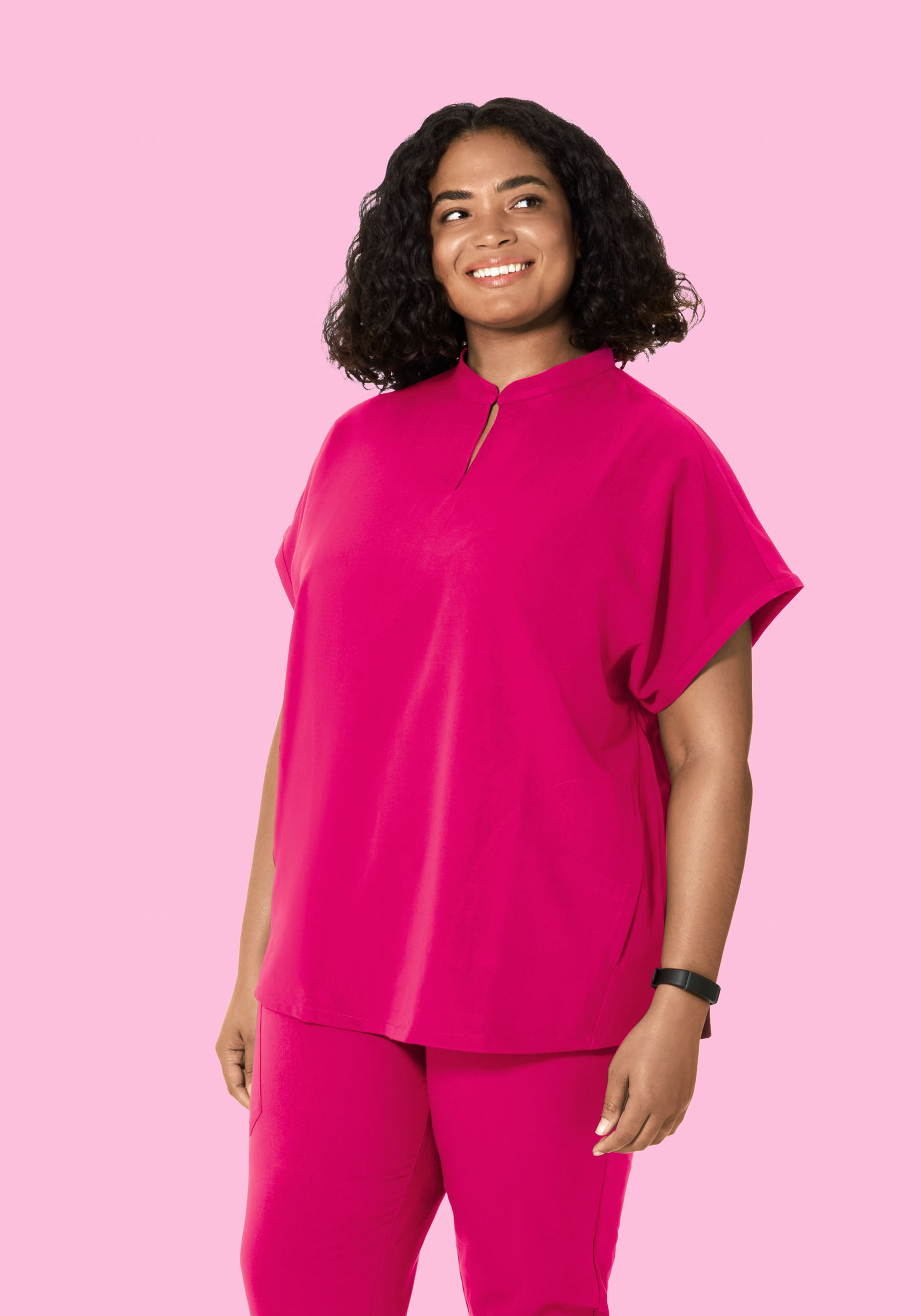 Women's Oversized Mandarin Dolman Scrub Top - Raspberry | Mandala