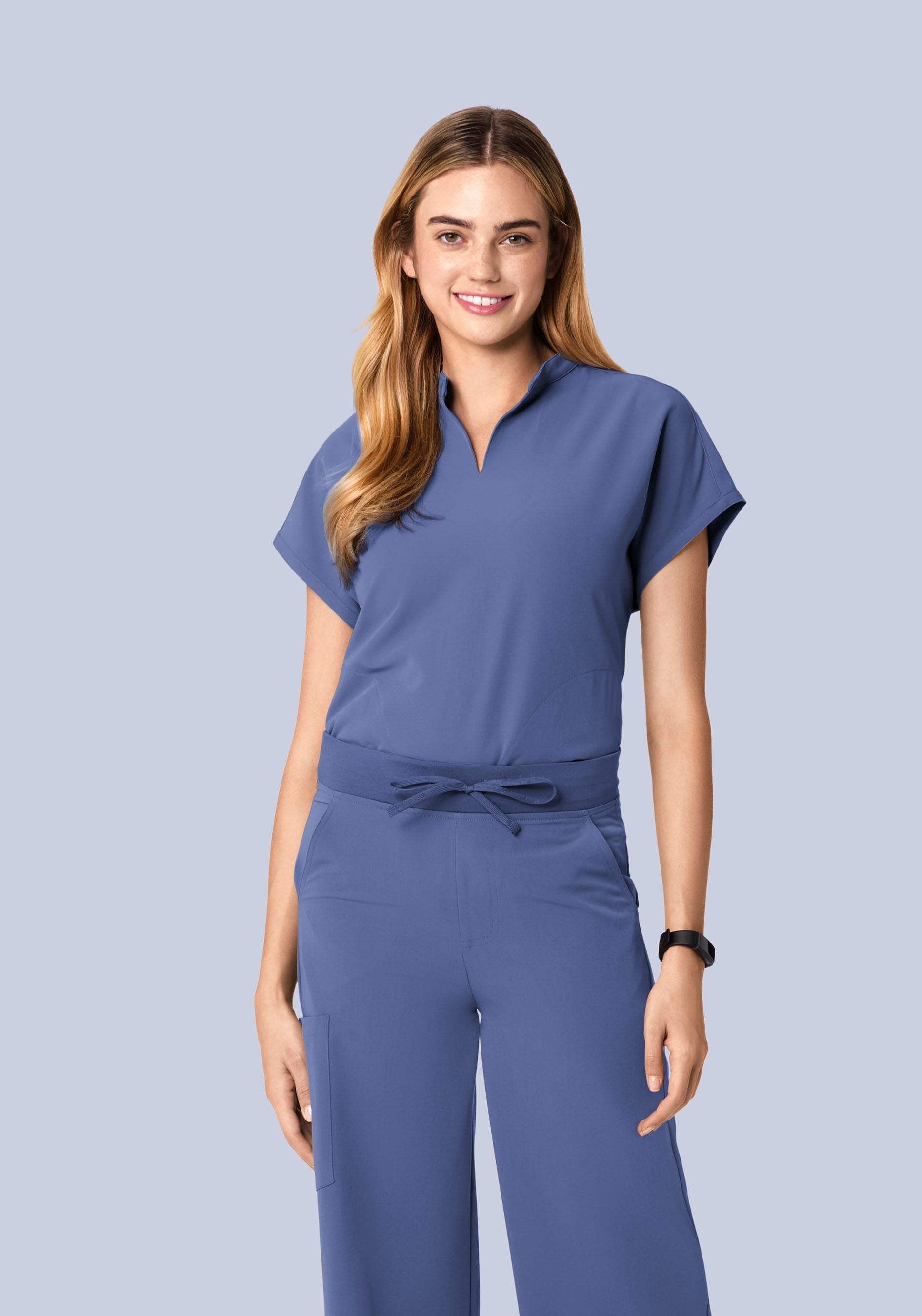 Women's Oversized Mandarin Dolman Scrub Top - Deep Periwinkle