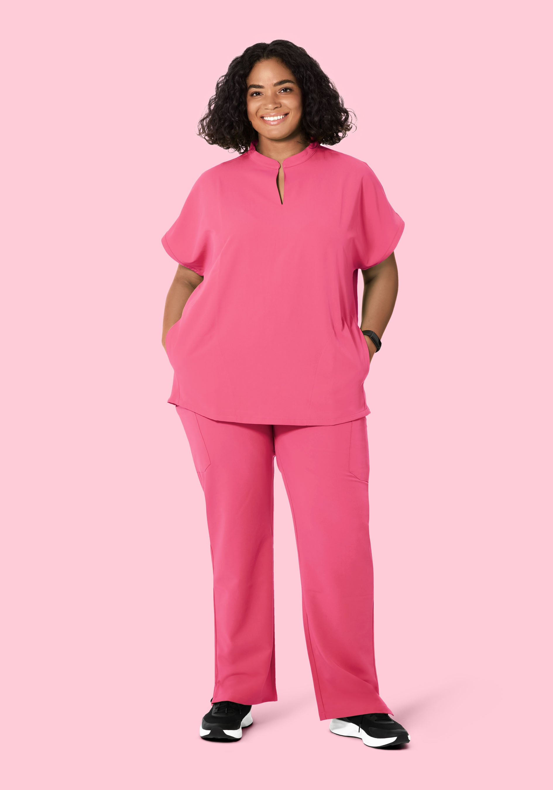 Women's Oversized Mandarin Dolman Scrub Top - Bubblegum | Mandala