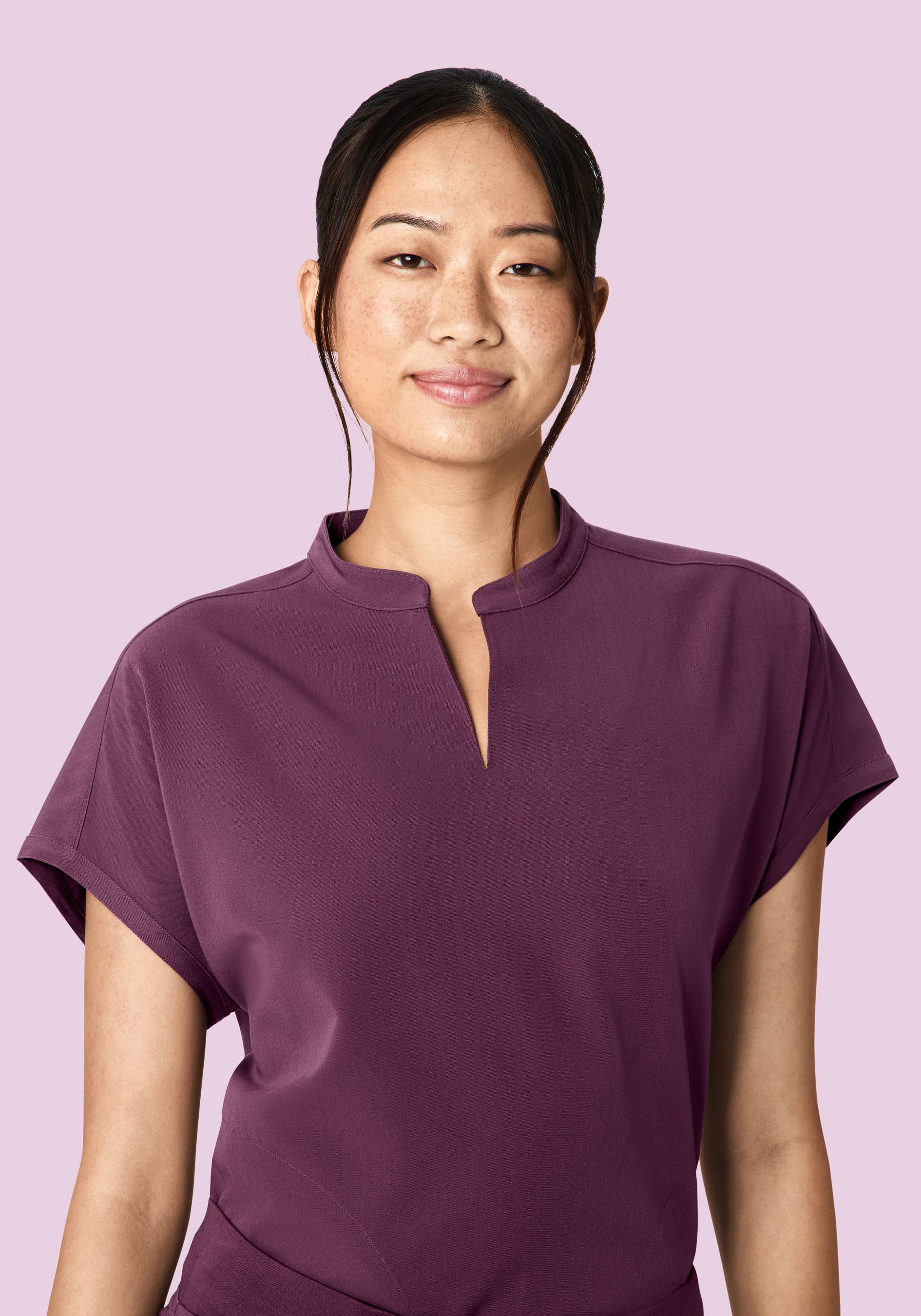 Women's Oversized Mandarin Dolman Scrub Top - Bordeaux | Mandala