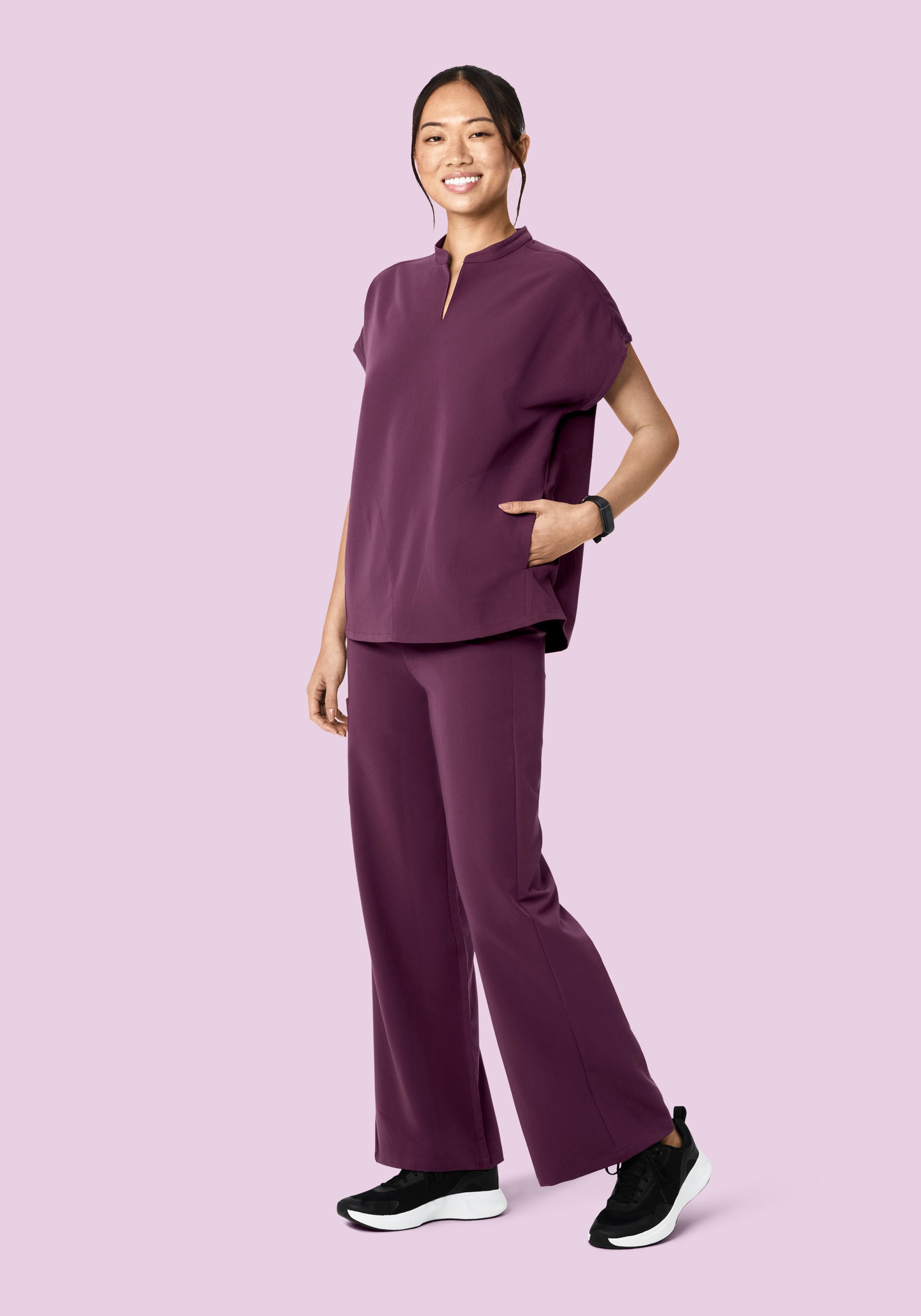 Women's High Waisted Wide Leg Scrub Pants - Bordeaux | Mandala Scrubs