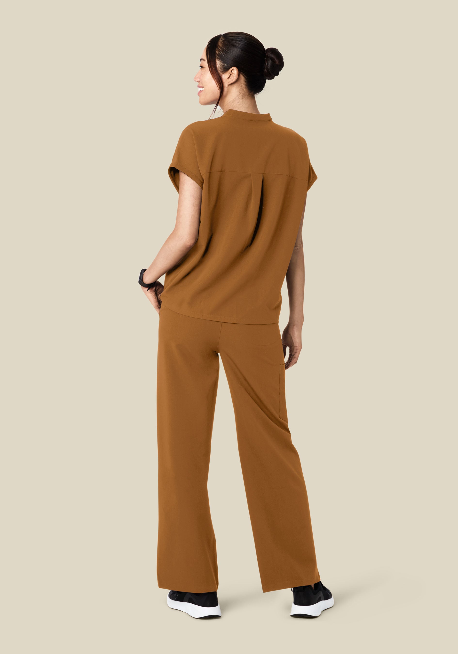 Women's High Waisted Wide Leg Scrub Pants - Camel | Mandala Scrubs