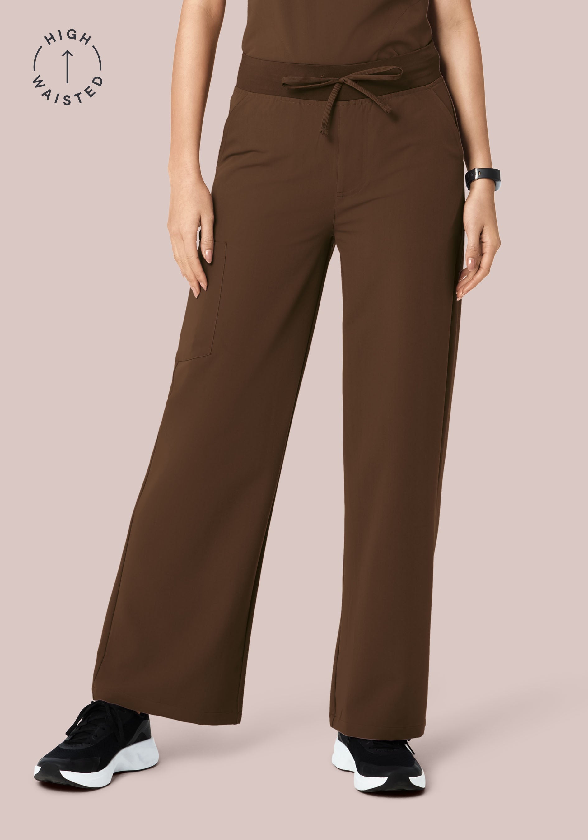 MOL　front tuck pants Women's High Waisted Wide Leg Pants - Chocolate Brown | Mandala Scrubs