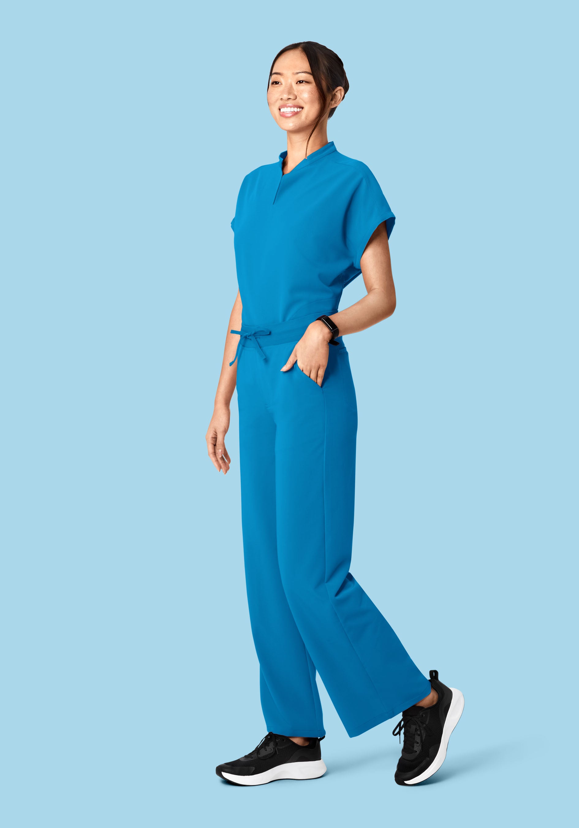 Women's Oversized Mandarin Dolman Scrub Top - Electric Blue