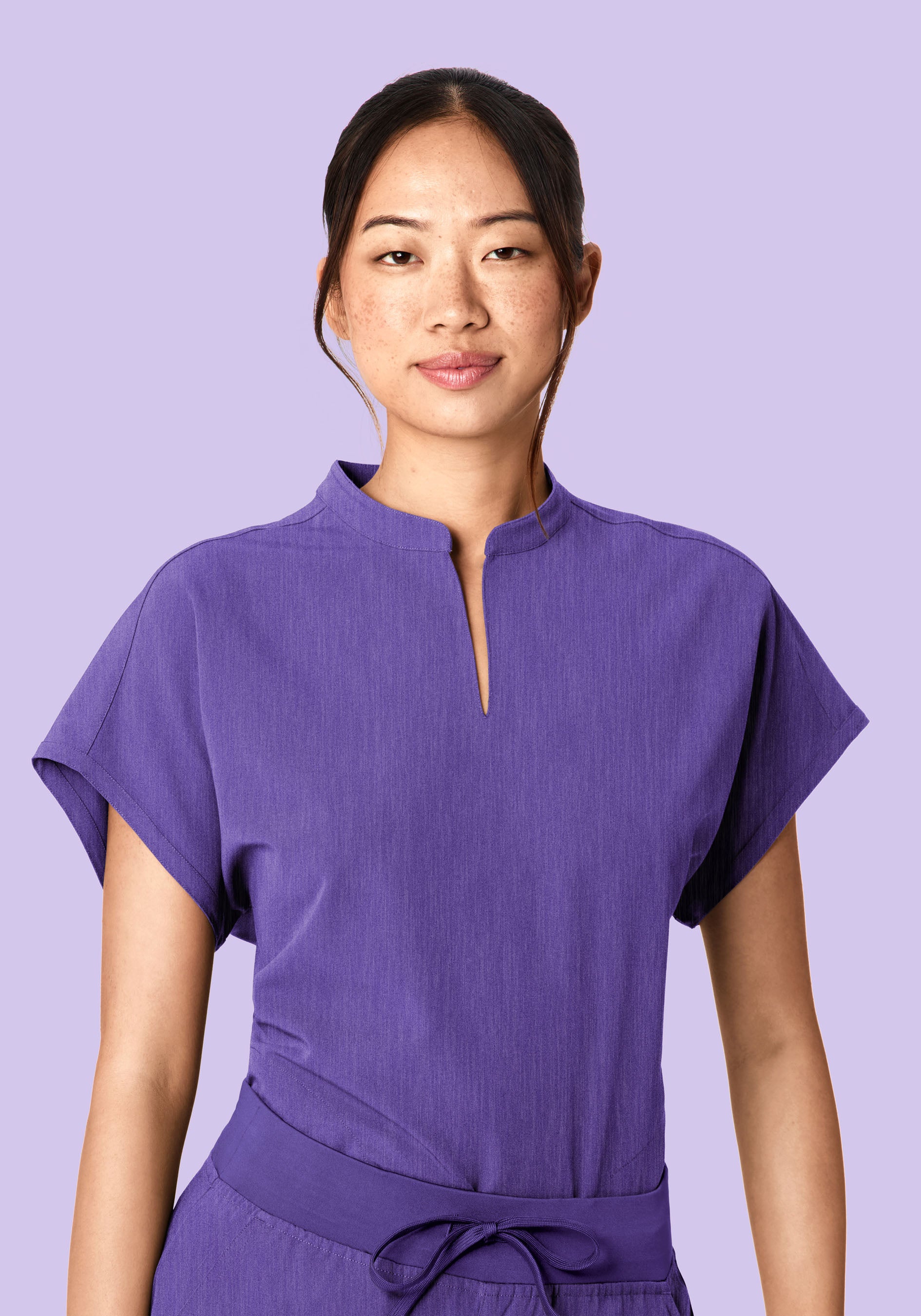 Women's Oversized Mandarin Dolman Scrub Top - Heather Grape