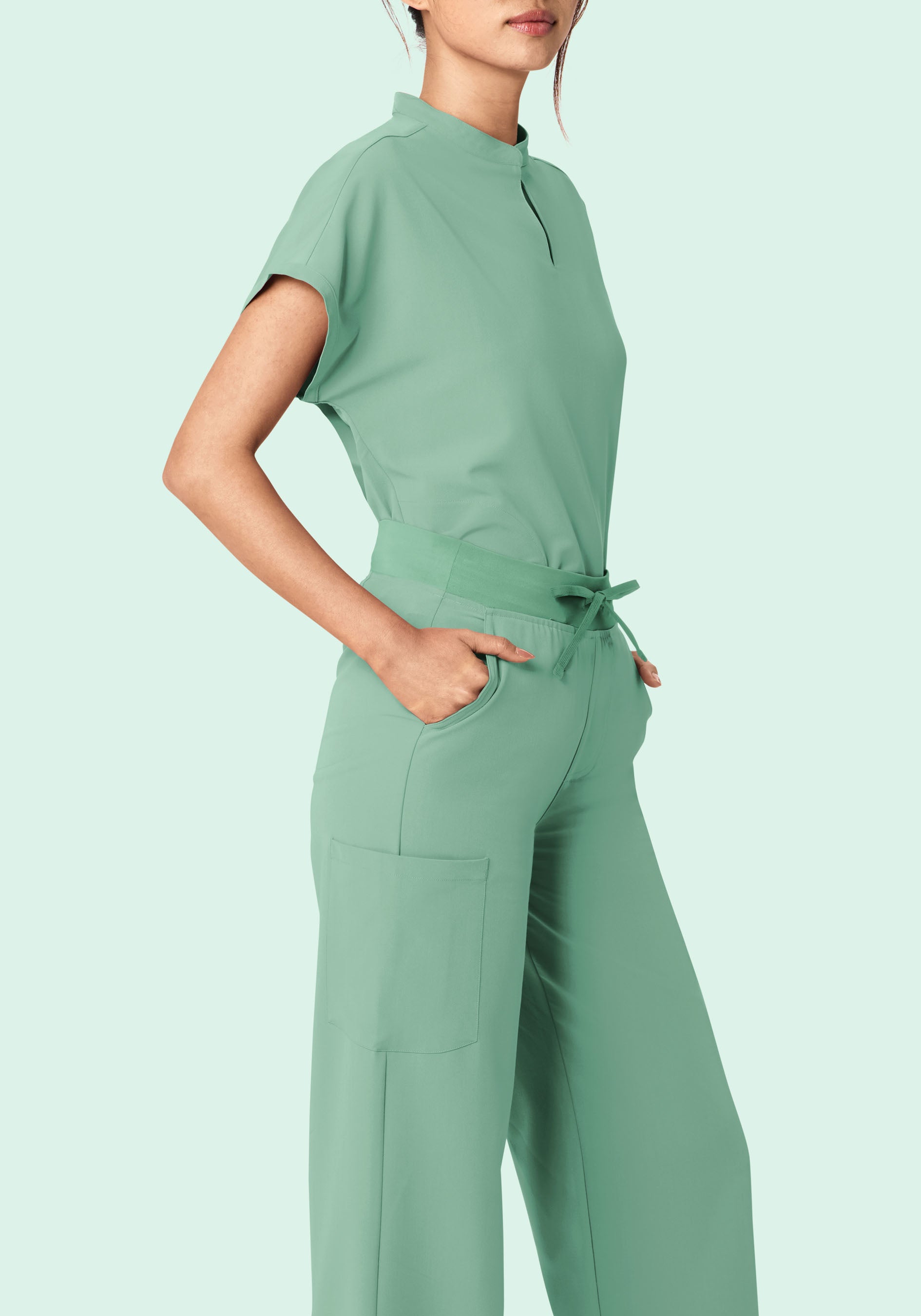 Women's High Waisted Wide Leg Scrub Pants - Jade | Mandala Scrubs