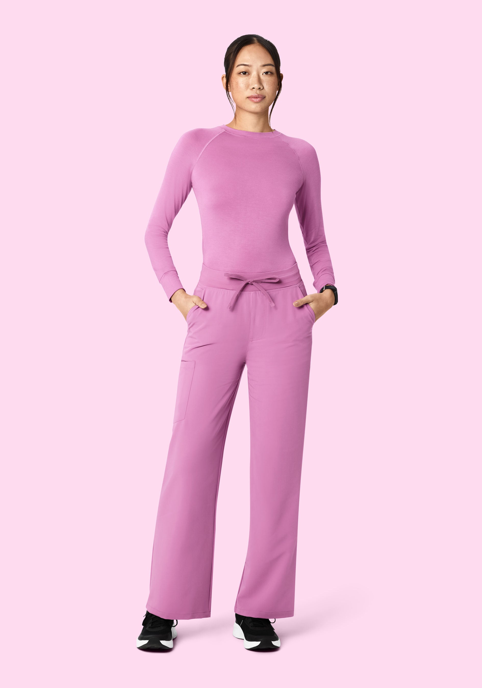 Women's High Waisted Wide Leg Scrub Pants - Mulberry | Mandala Scrubs