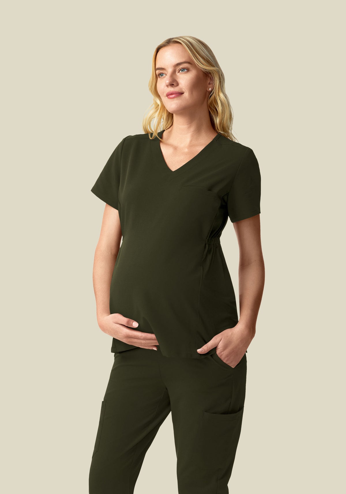 Maternity Side-Stretch V-Neck Top Olive