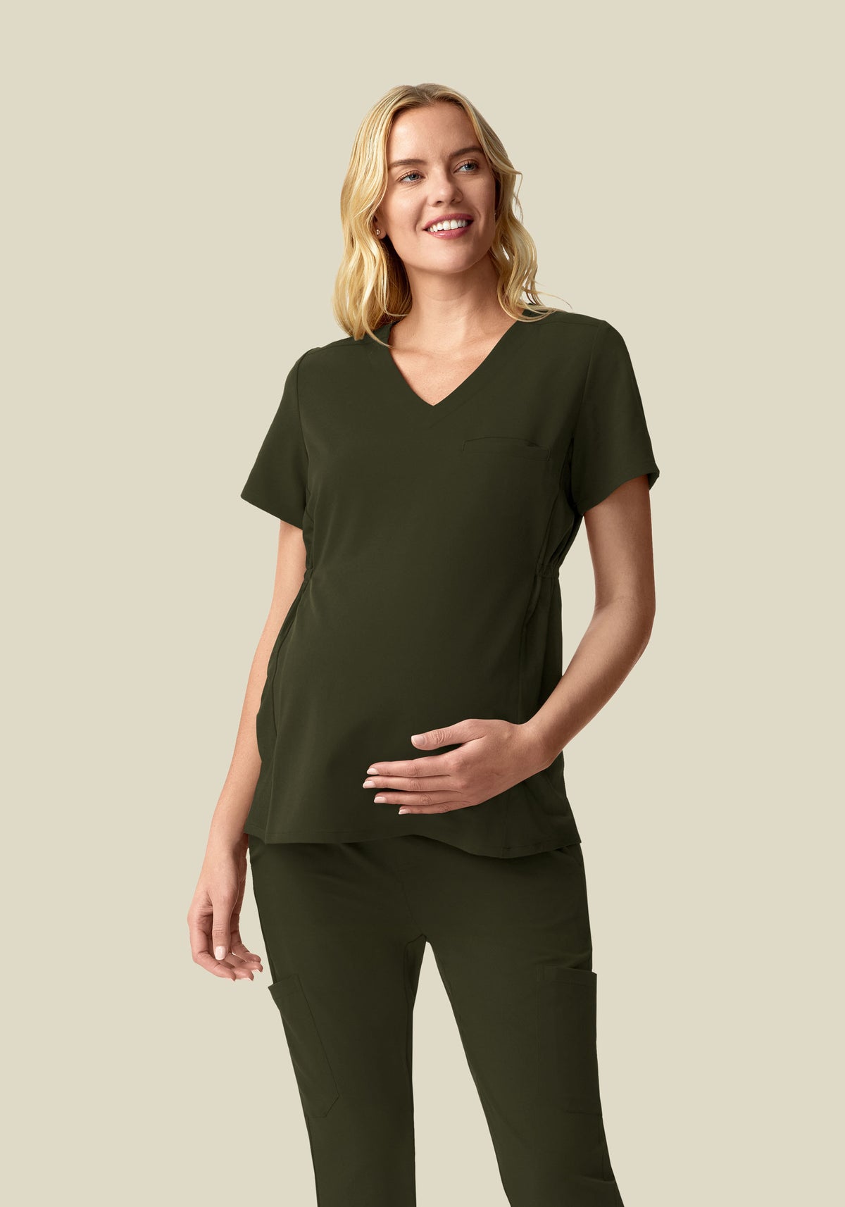 Maternity Side-Stretch V-Neck Top Olive