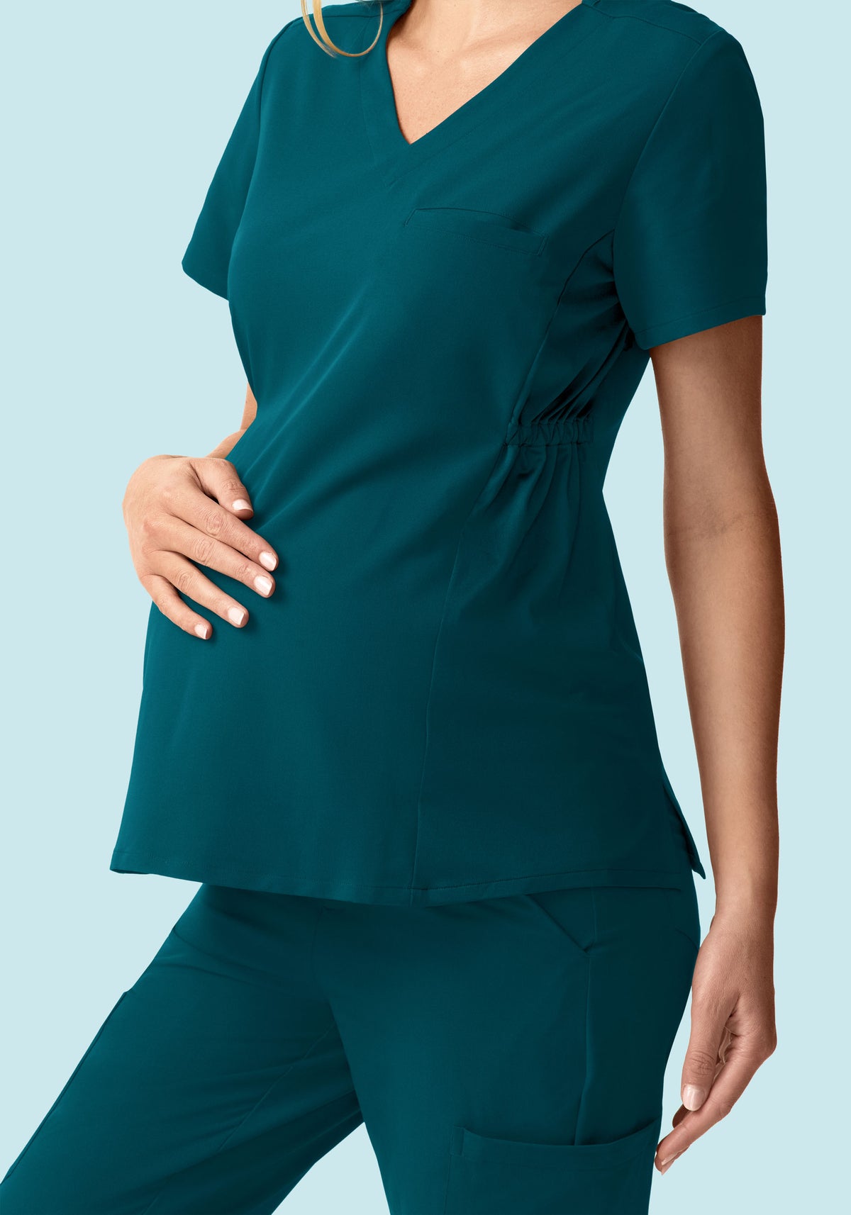 Maternity Side-Stretch V-Neck Top Caribbean Blue
