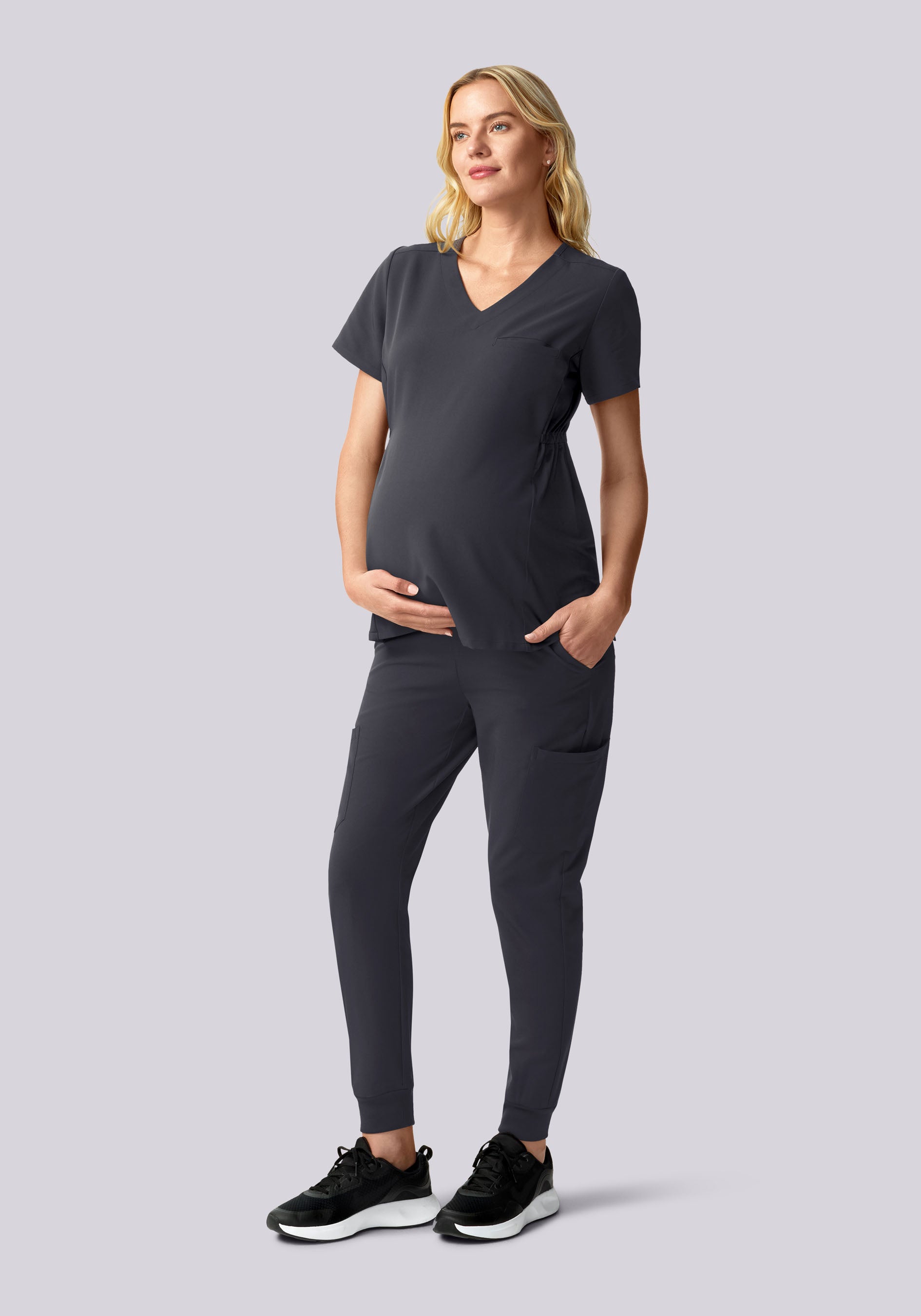 Maternity Side-Stretch V-Neck Top Pewter