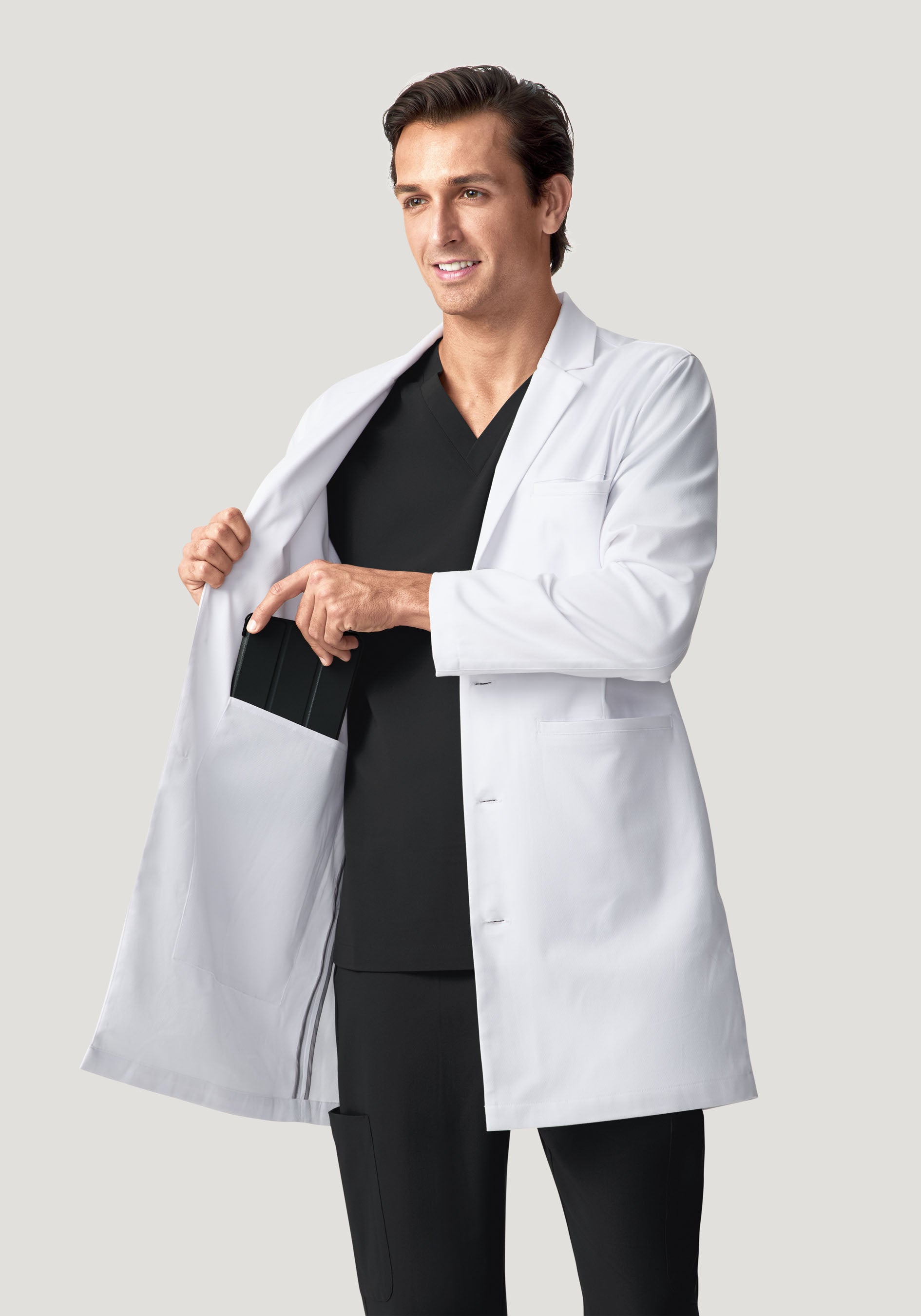 Men's Long Lab Coat - White | Mandala Scrubs