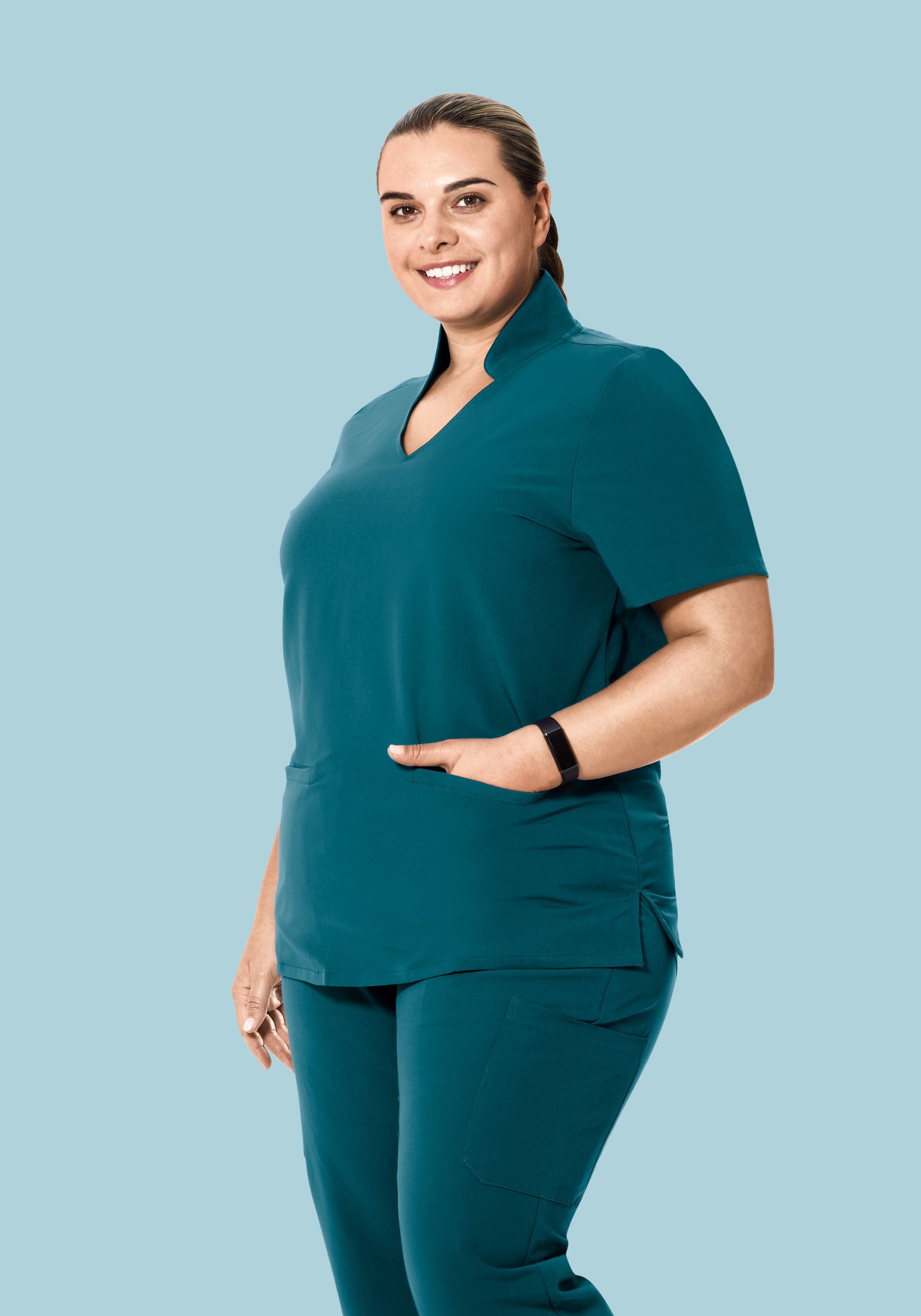 Multi Wear Collar Top Caribbean Blue