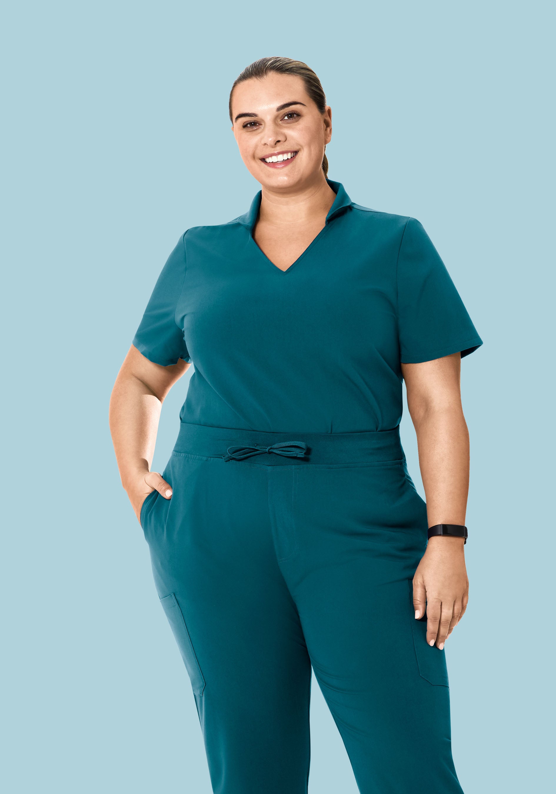 Multi Wear Collar Top Caribbean Blue